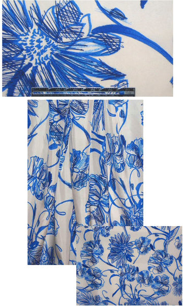 Italian silk crepe de chine - flowery blues