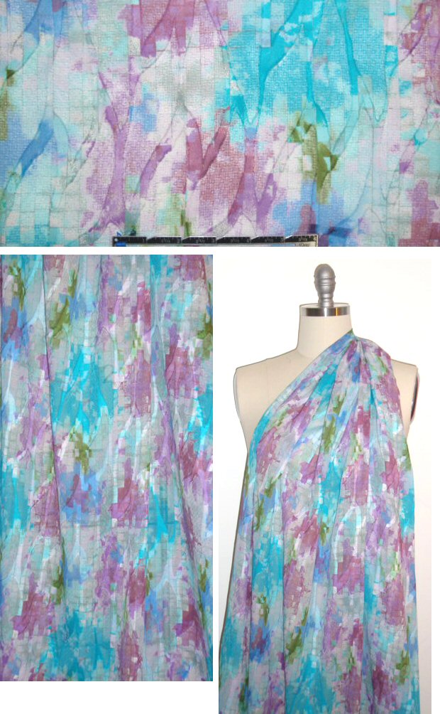 NY designer cotton blend 'Chagall' damask - turq