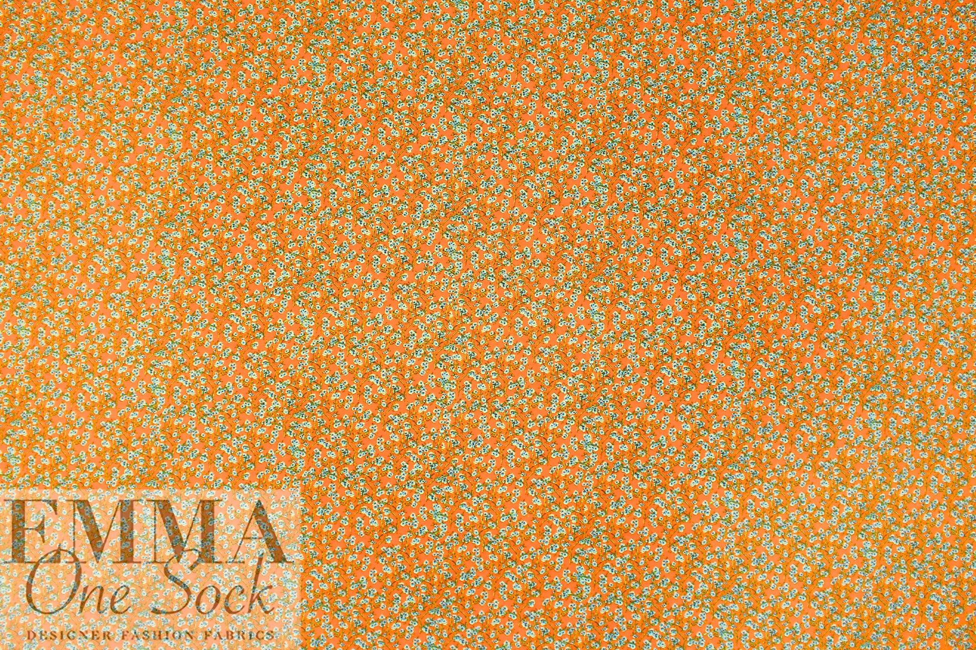 Italian forget-me-nots on mandarin visc/wool challis 1.5 yd