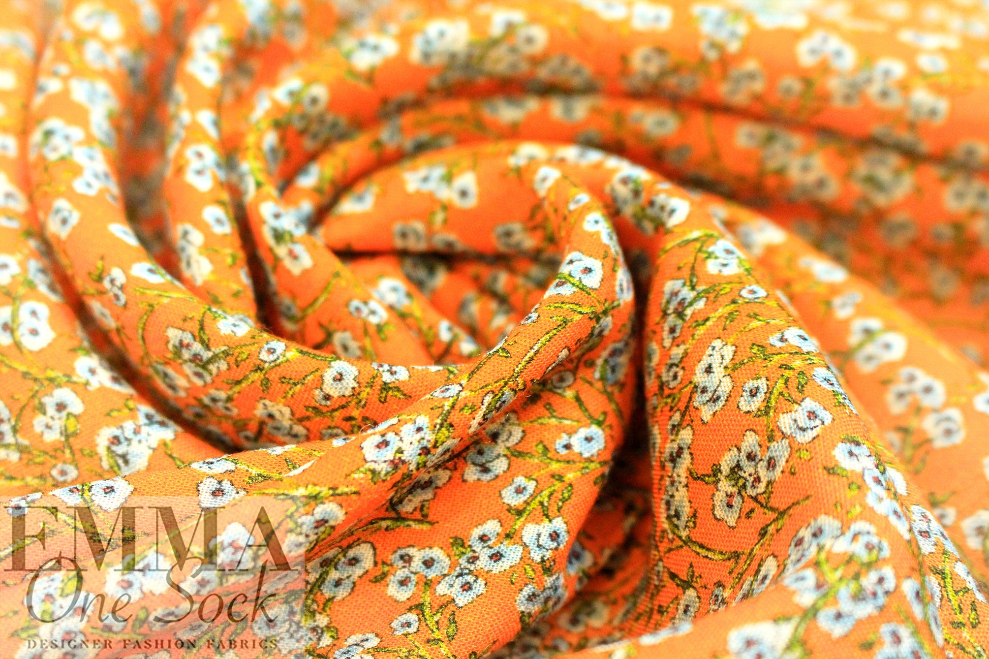 Italian forget-me-nots on mandarin visc/wool challis 1.5 yd