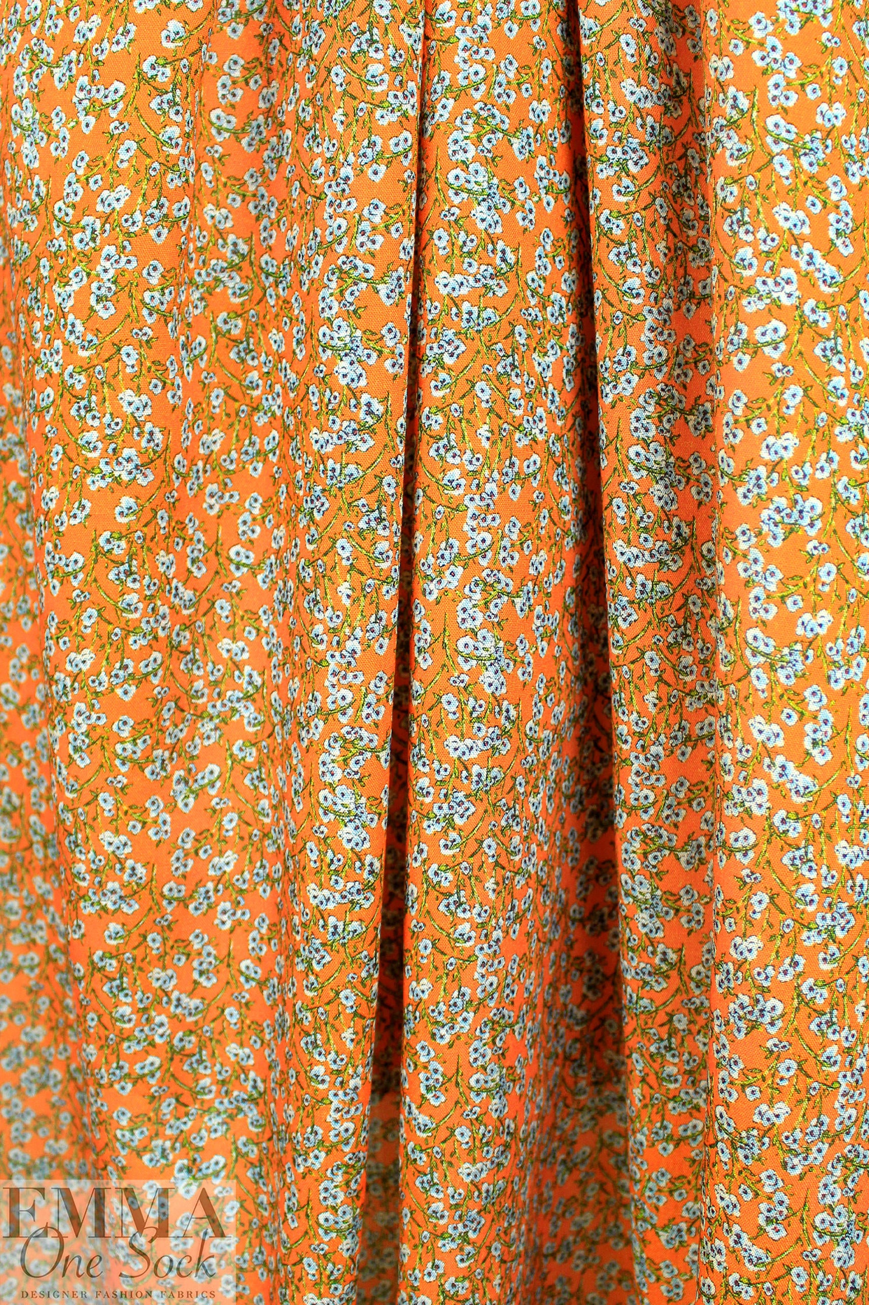 Italian forget-me-nots on mandarin visc/wool challis 1.5 yd