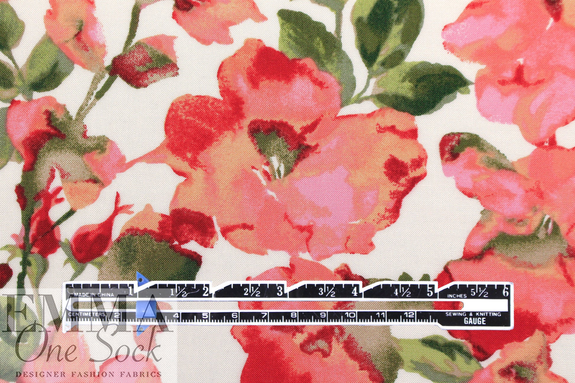 'coral blossoms' Oeko-Tex viscose challis woven .5 yds