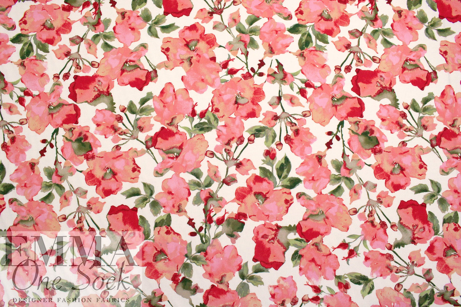 'coral blossoms' Oeko-Tex viscose challis woven .5 yds