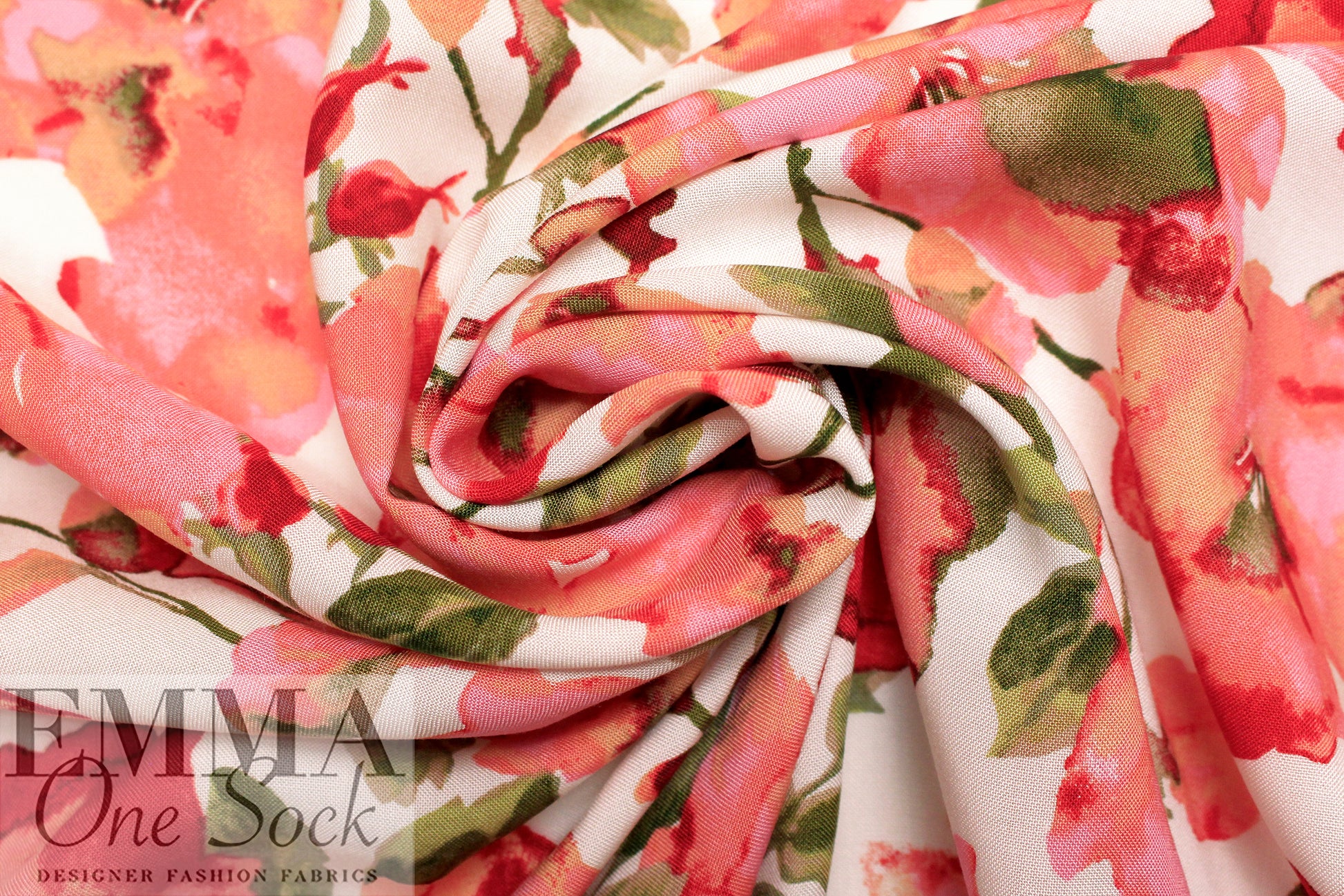 'coral blossoms' Oeko-Tex viscose challis woven .75 yds