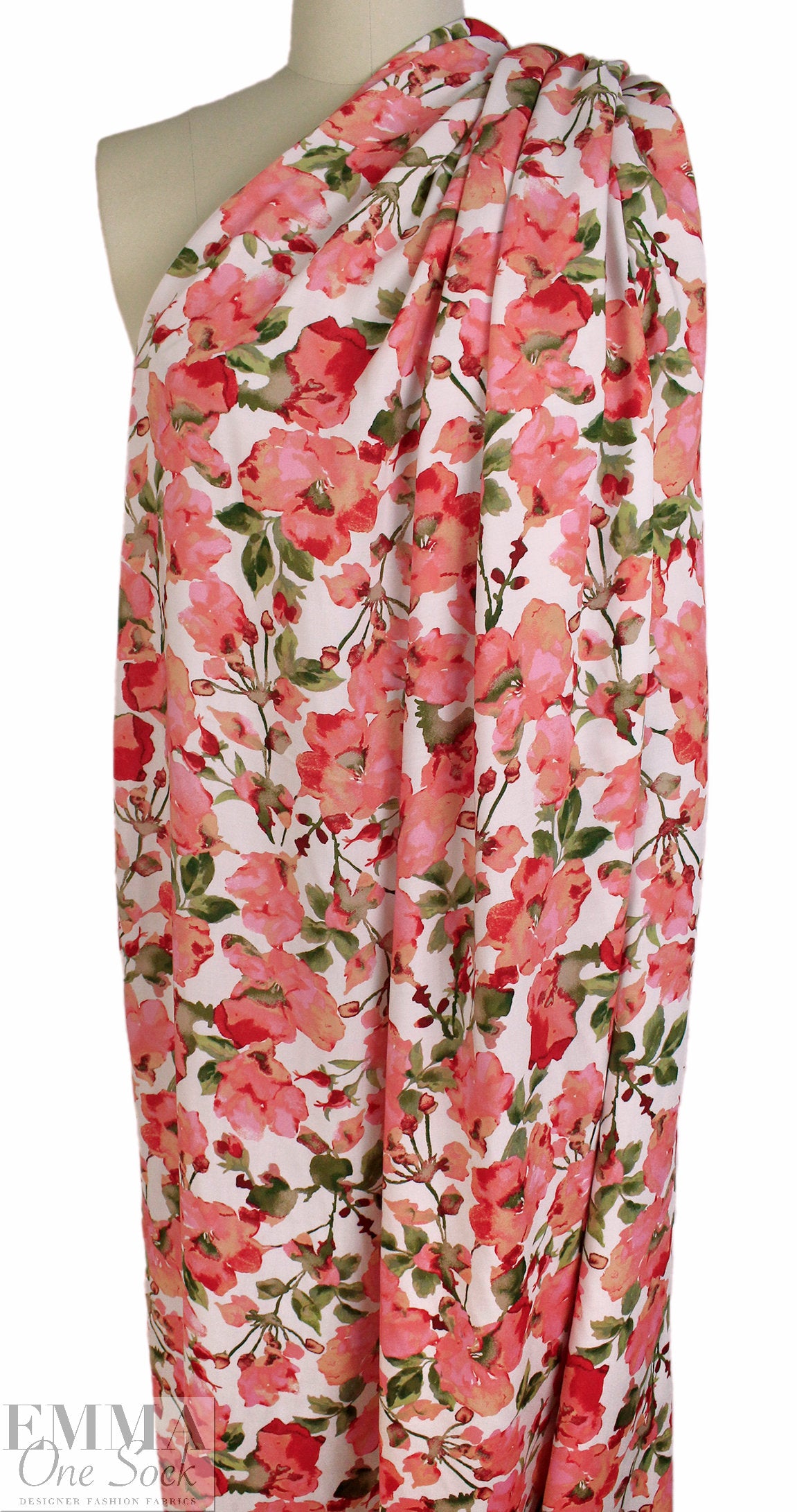 'coral blossoms' Oeko-Tex viscose challis woven .5 yds