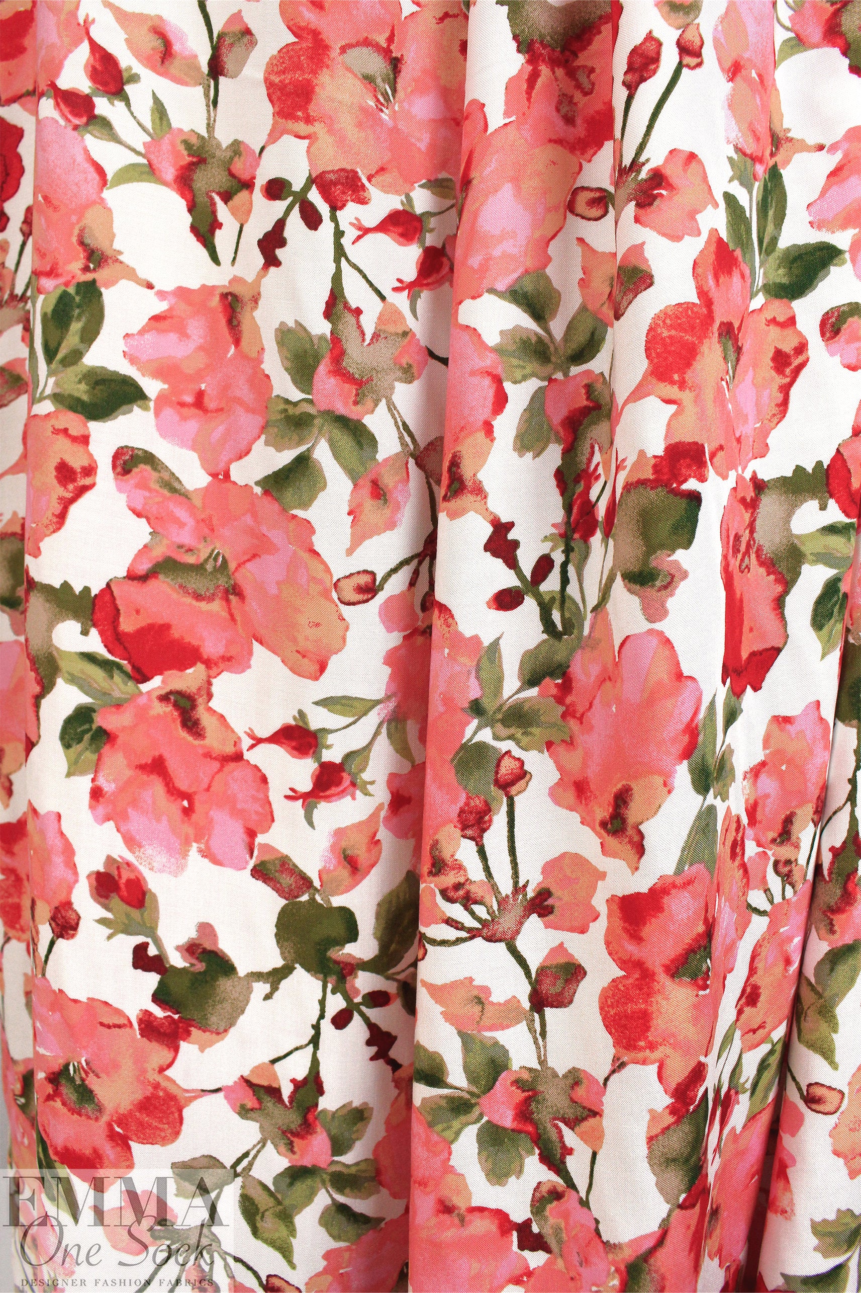 'coral blossoms' Oeko-Tex viscose challis woven .75 yds