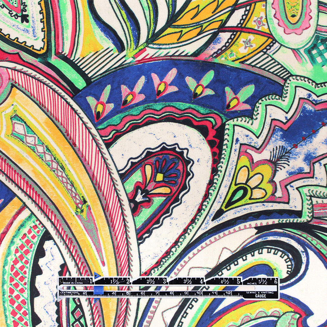 Italian 'whirling paisley' viscose dressweight woven 1.375 yds