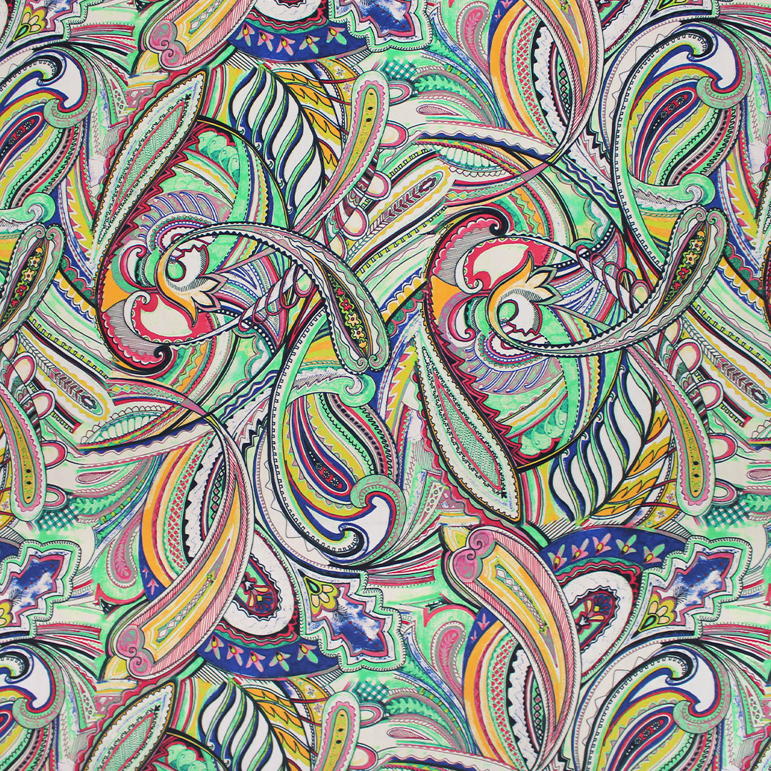 Italian 'whirling paisley' viscose dressweight woven 1.375 yds