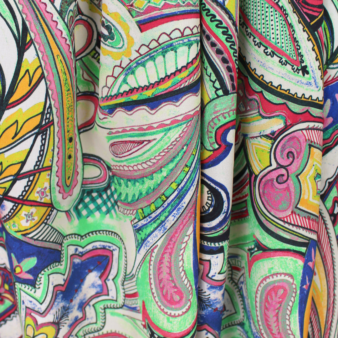 Italian 'whirling paisley' viscose dressweight woven 1.375 yds