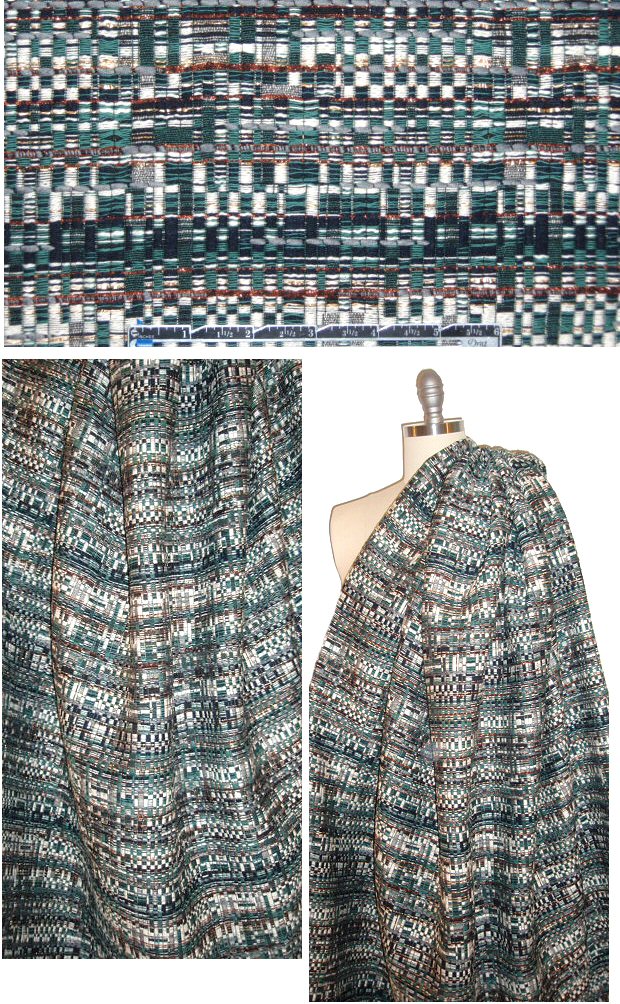 Italian teal/gray/gold-infused novelty boucle' suiting