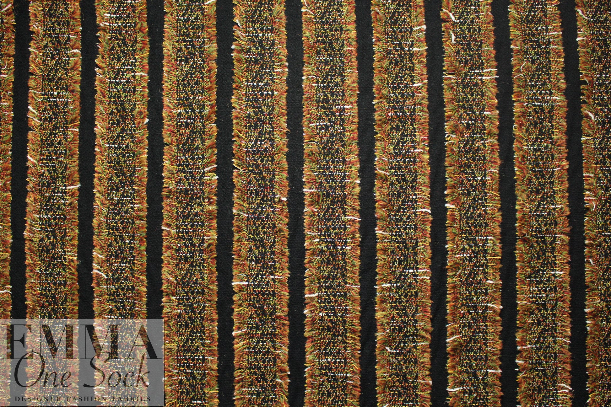 Italian Chane1 fringed stripe boucle' - spice/black/leaf 1.75 yd