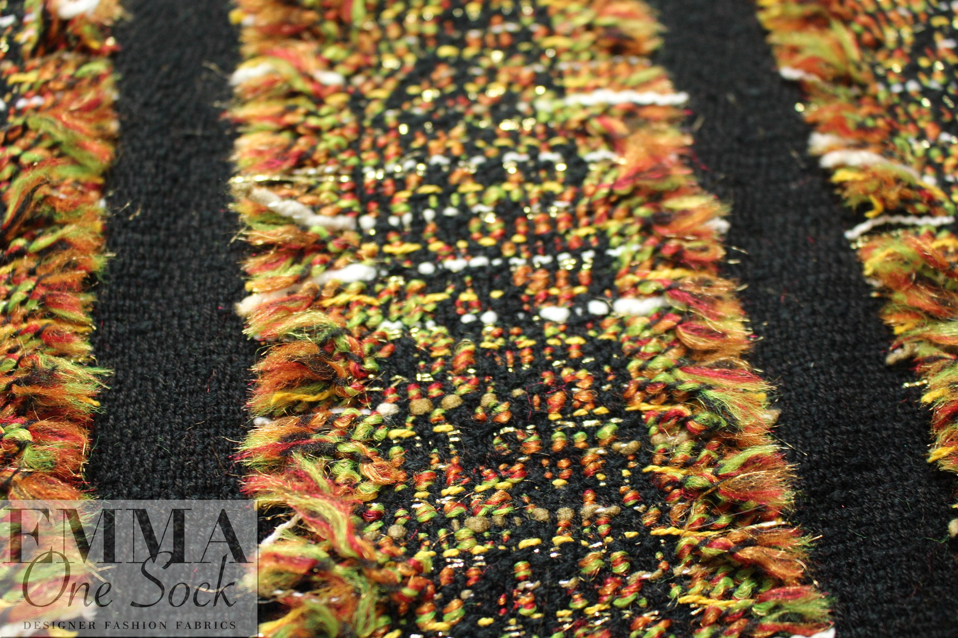 Italian Chane1 fringed stripe boucle' - spice/black/leaf