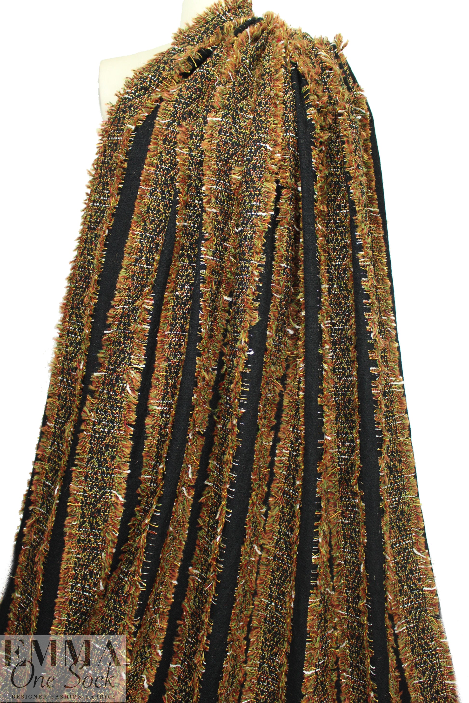Italian Chane1 fringed stripe boucle' - spice/black/leaf