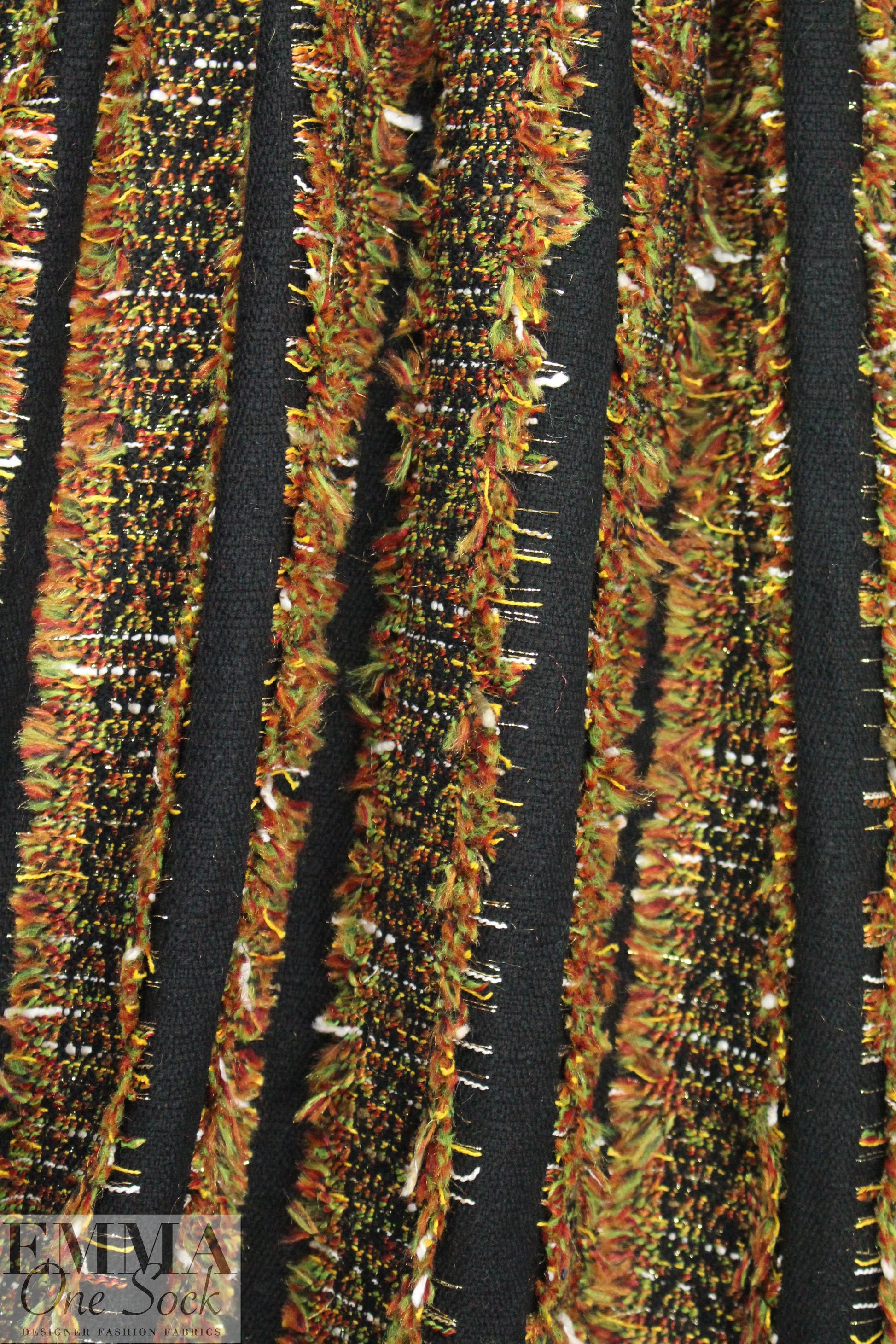 Italian Chane1 fringed stripe boucle' - spice/black/leaf 1.75 yd