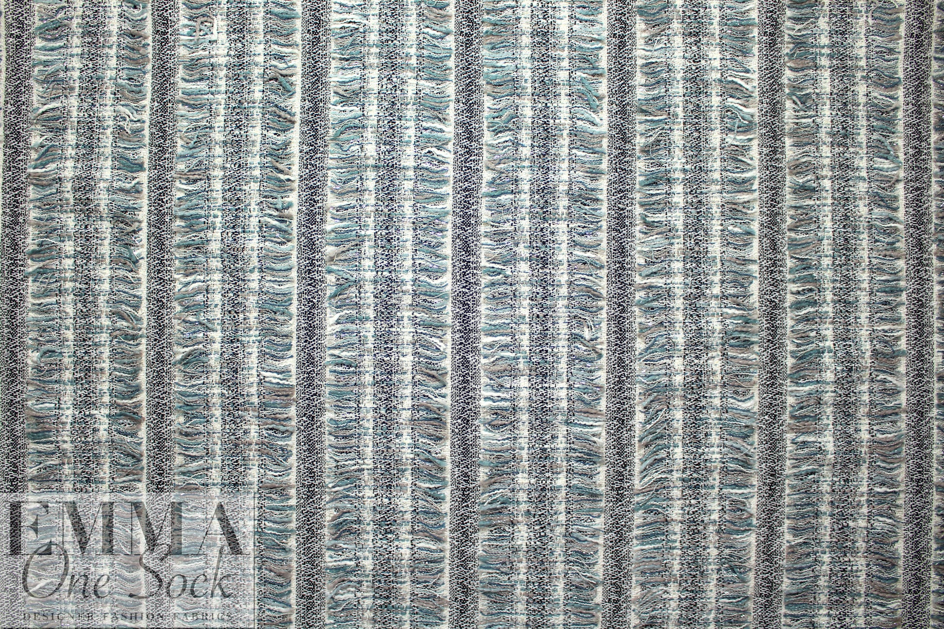 Chane1 fringed stripe boucle' - cloudy blue/black/cream