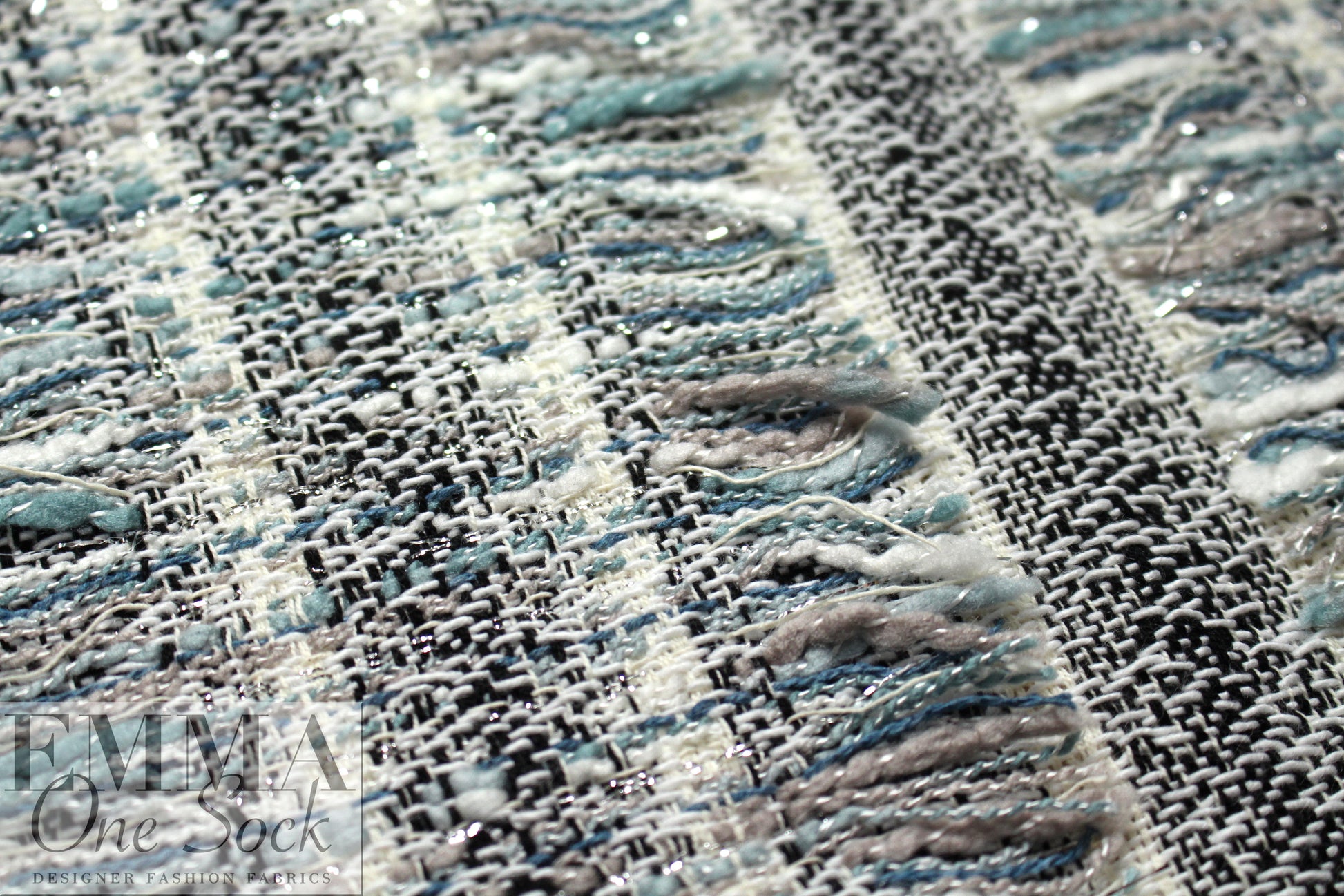 Chane1 fringed stripe boucle' - cloudy blue/black/cream 1 yard