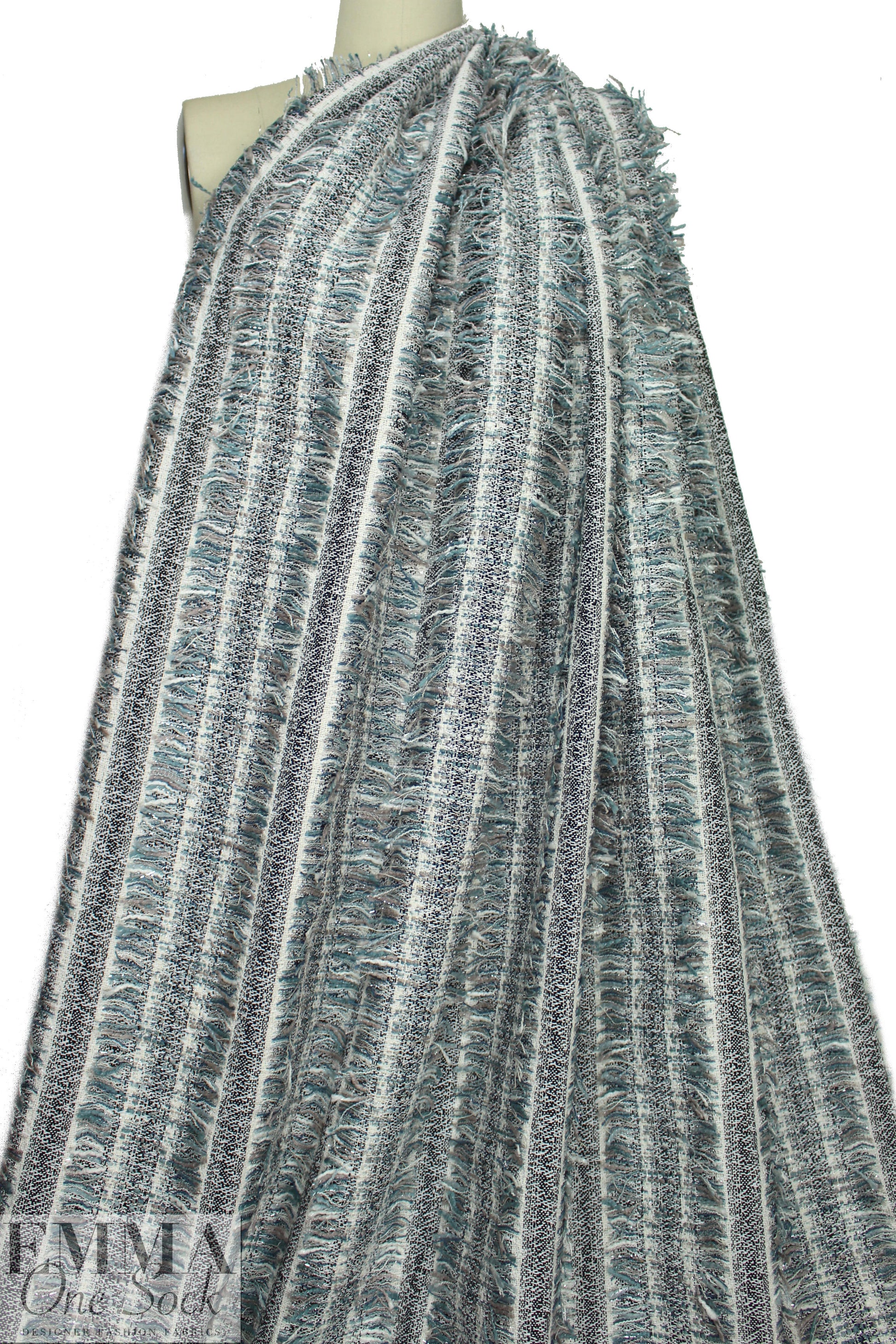 Chane1 fringed stripe boucle' - cloudy blue/black/cream