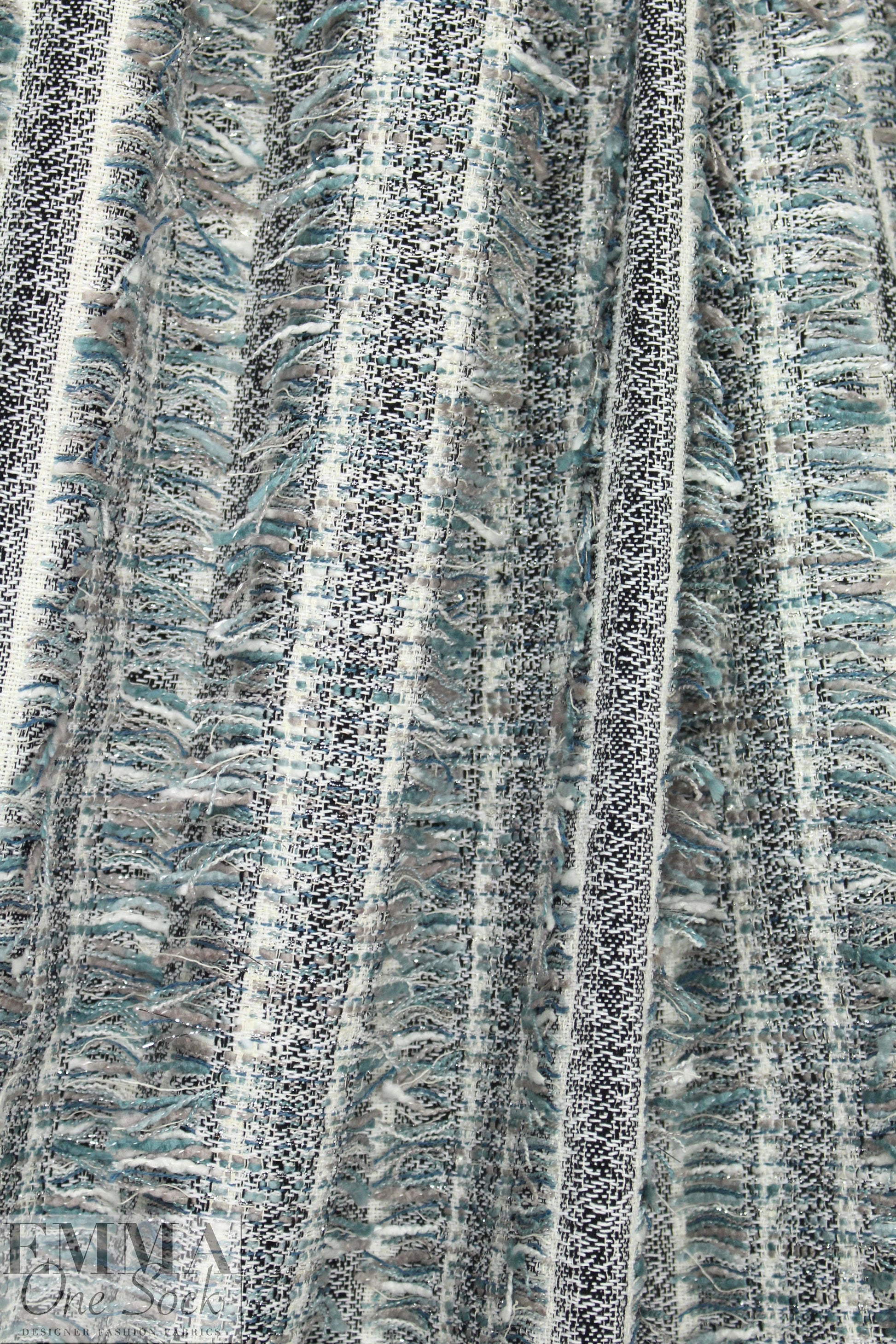 Chane1 fringed stripe boucle' - cloudy blue/black/cream