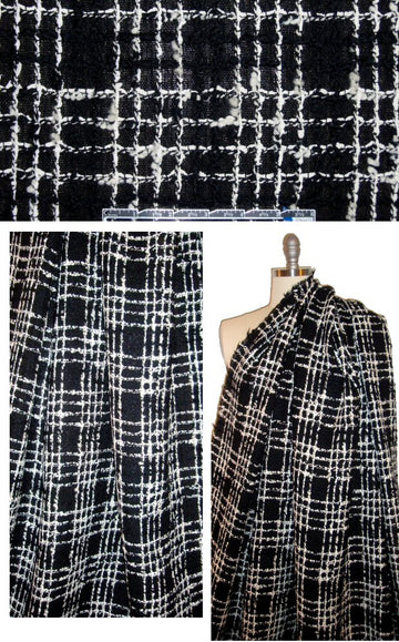 Chanel-style wool blend boucle' plaid - black/white