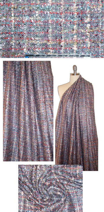 'Chanel tweed' viscose boucle' - persimmon/wisteria/smoke 1.75 yds