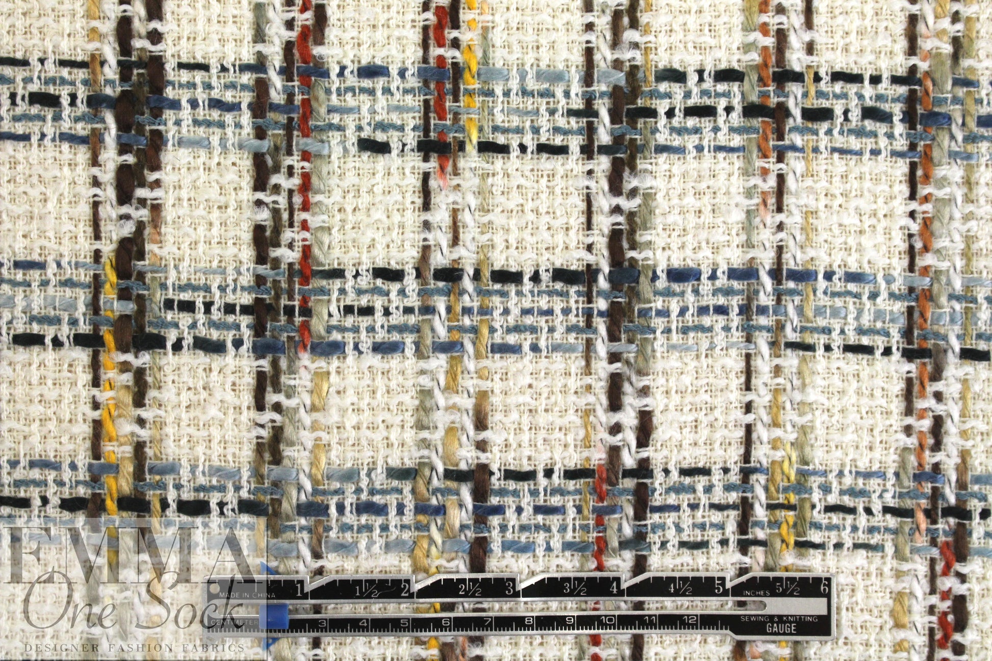 NY designer 'Chanel-style' autumn/cream boucle' plaid woven