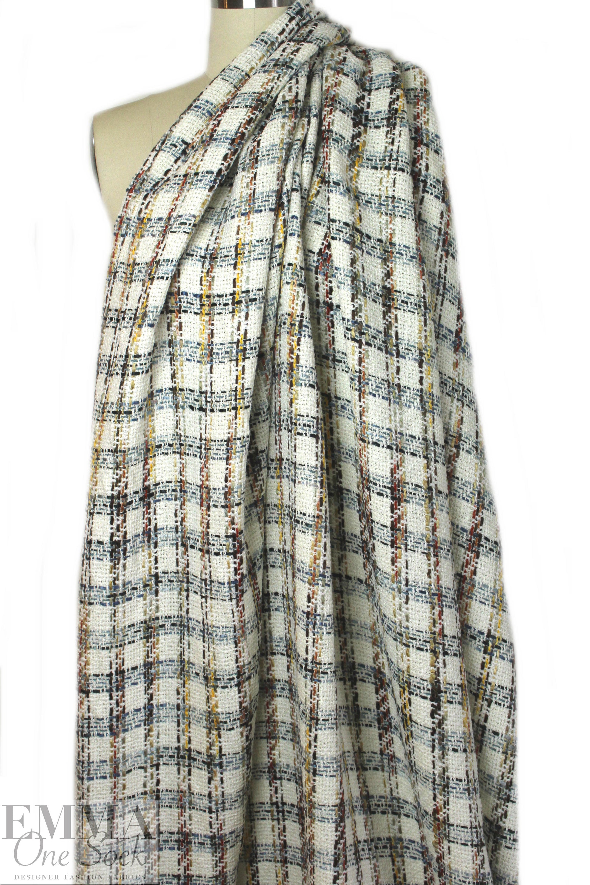 NY designer 'Chanel-style' autumn/cream boucle' plaid woven