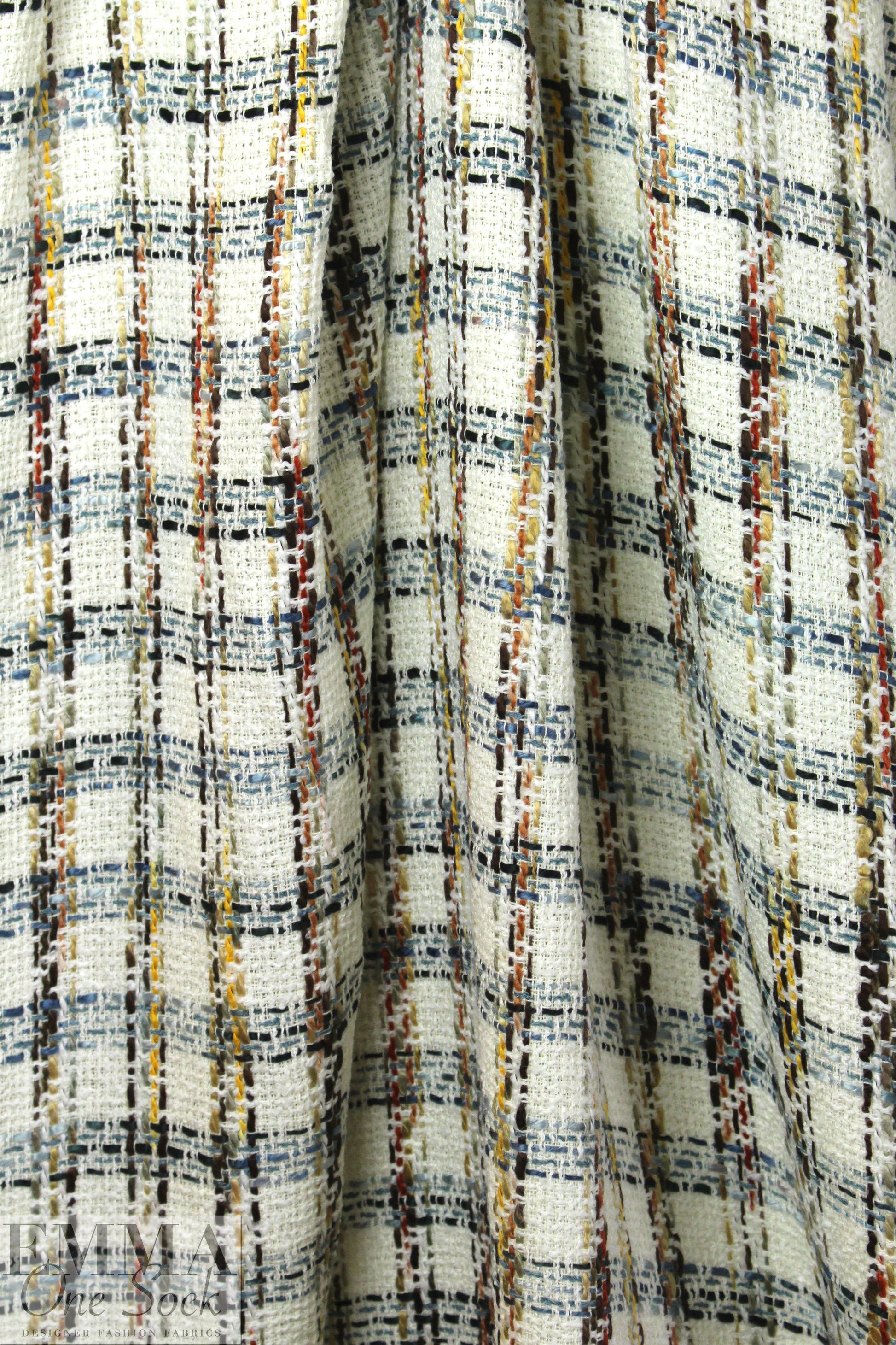 NY designer 'Chanel-style' autumn/cream boucle' plaid woven