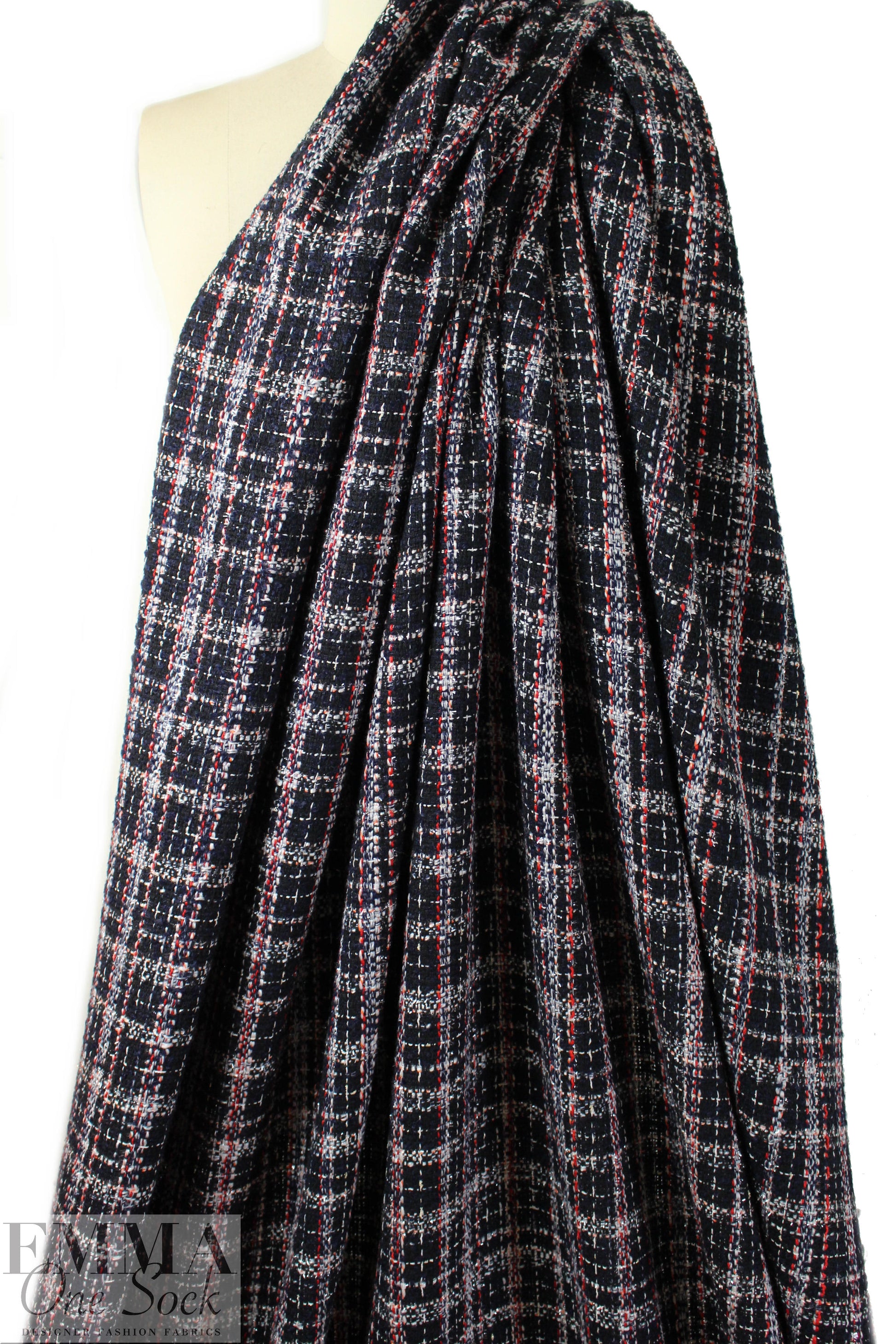 NY designer 'Chanel-style' midnight/red plaid woven