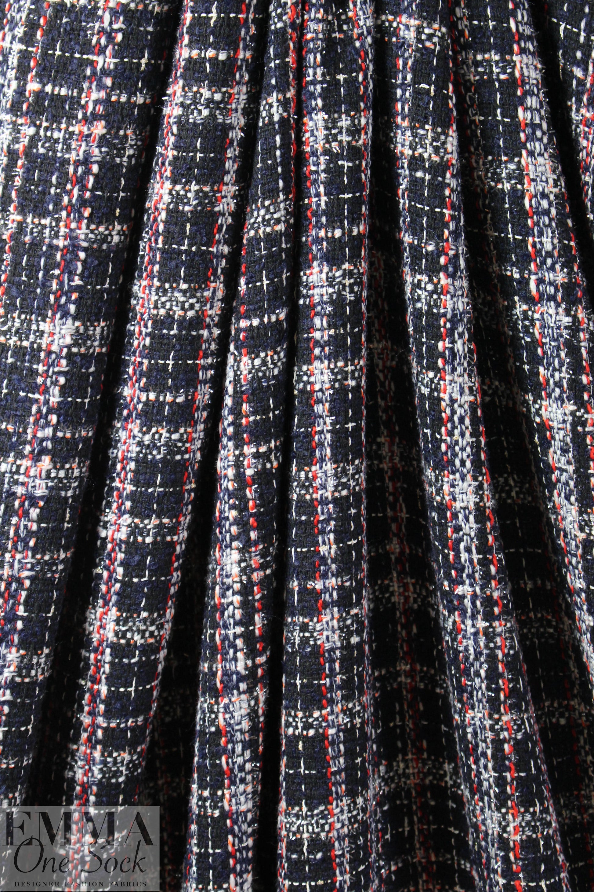 NY designer 'Chanel-style' midnight/red plaid woven