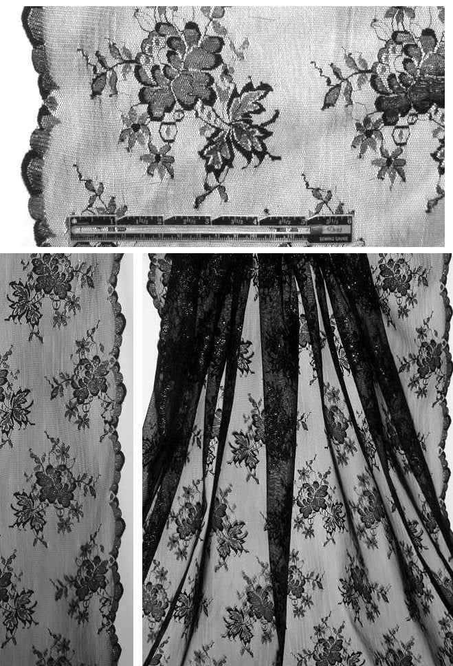 double-scalloped border chantilly lace - black/lurex