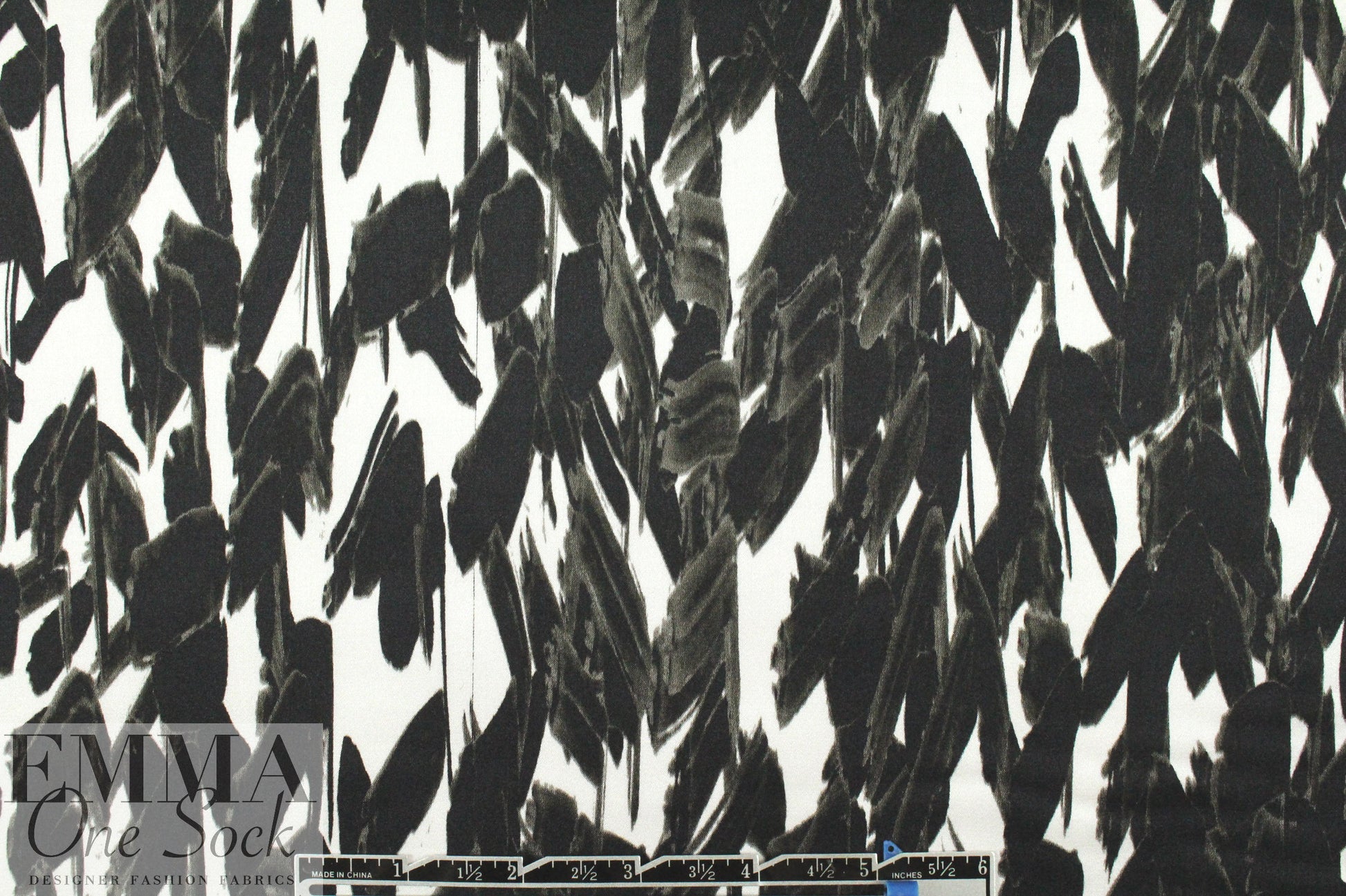 NY designer 'inky brushstrokes' silk charmeuse 1.125 yds