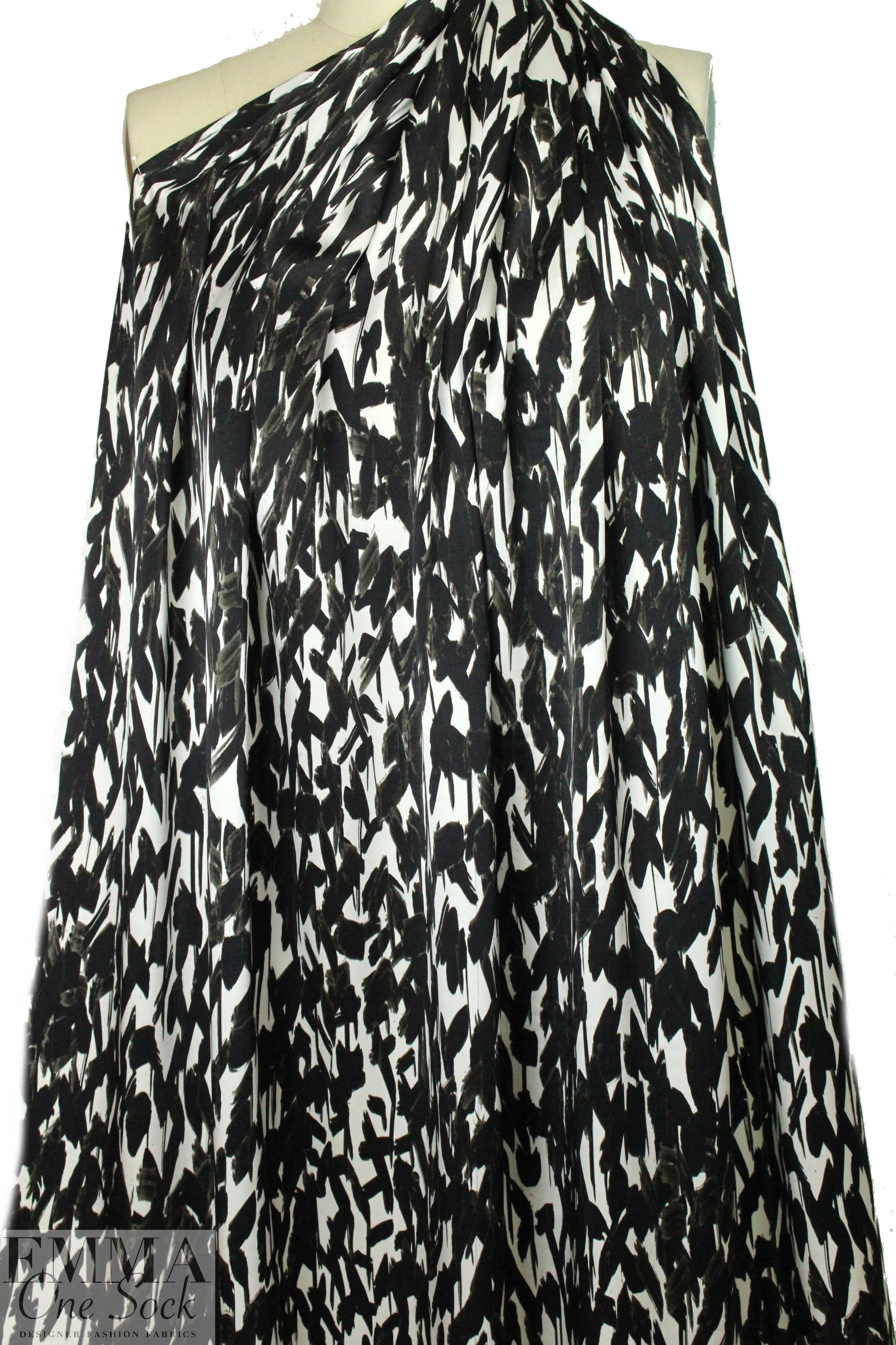 NY designer 'inky brushstrokes' silk charmeuse