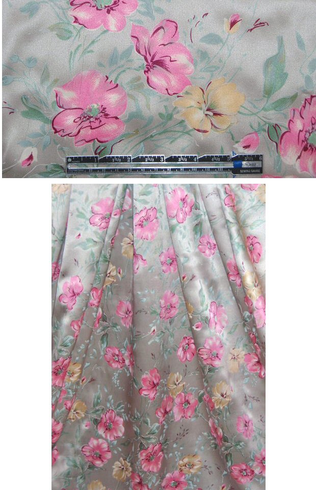 Italian platinum floral silk charmeuse 1.5 yd