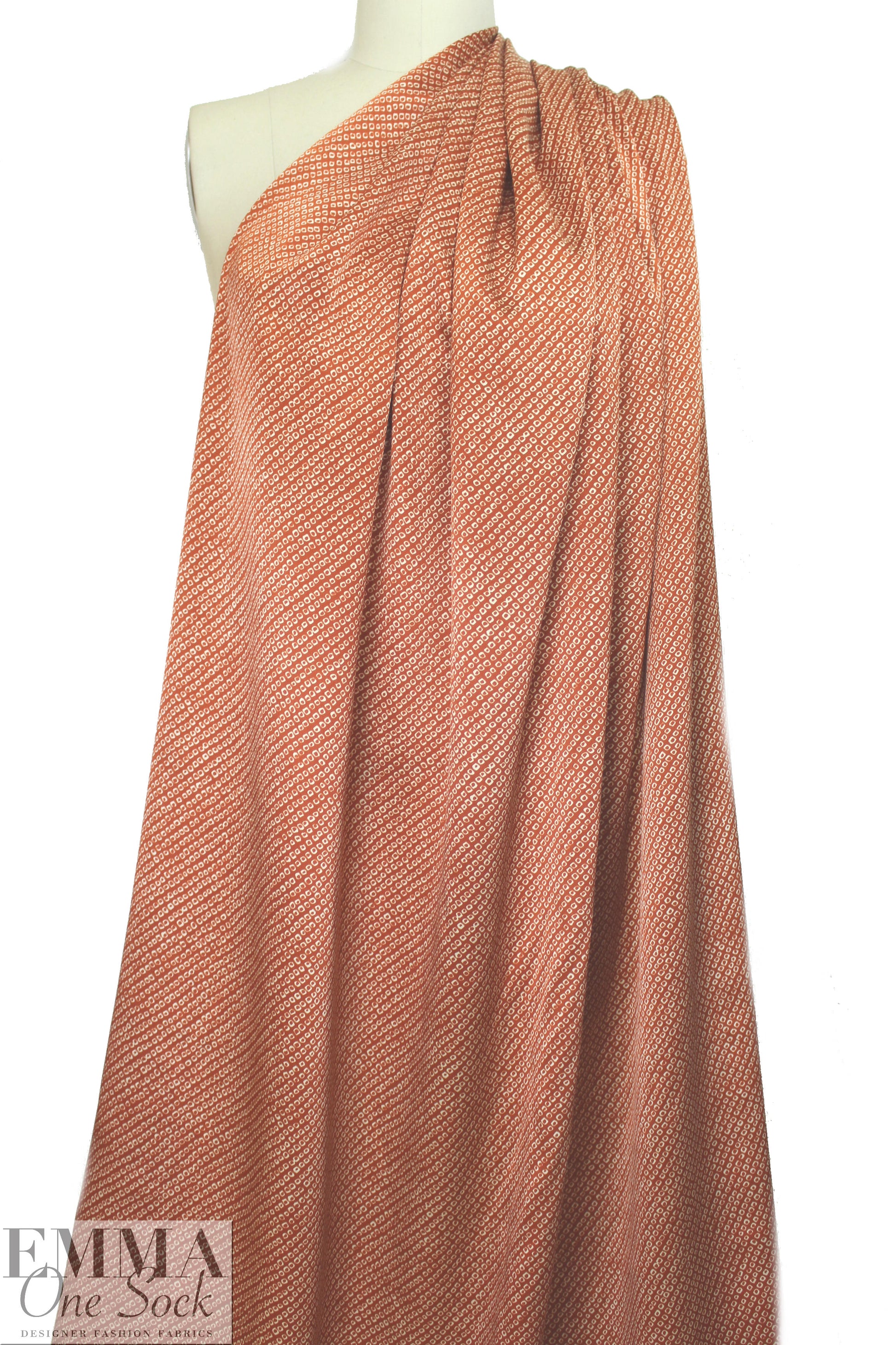NY designer cinnamon/ivory little graphic silk charmeuse 1.33 yd