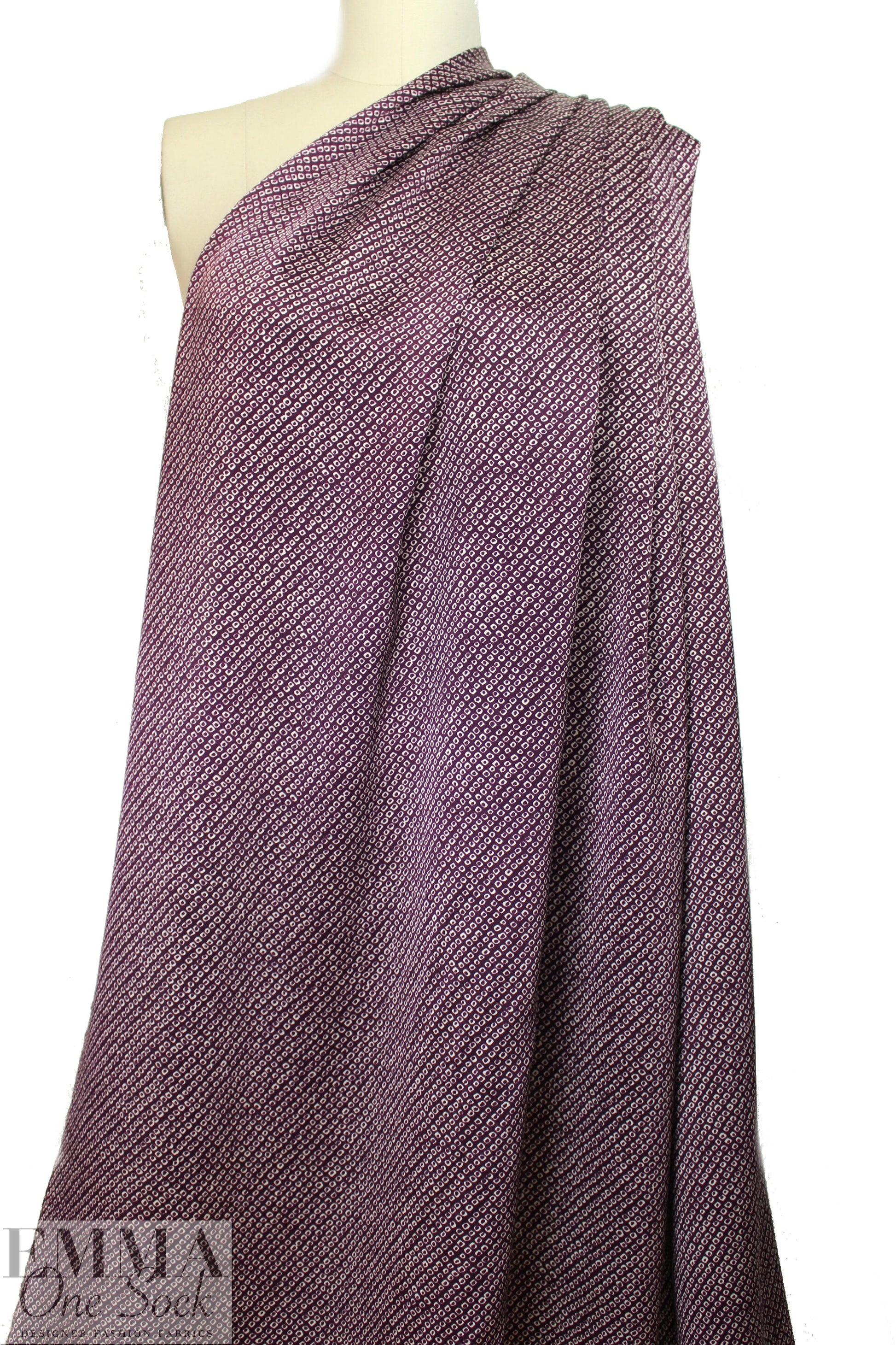 NY designer violet/ivory little graphic silk charmeuse 1 yard