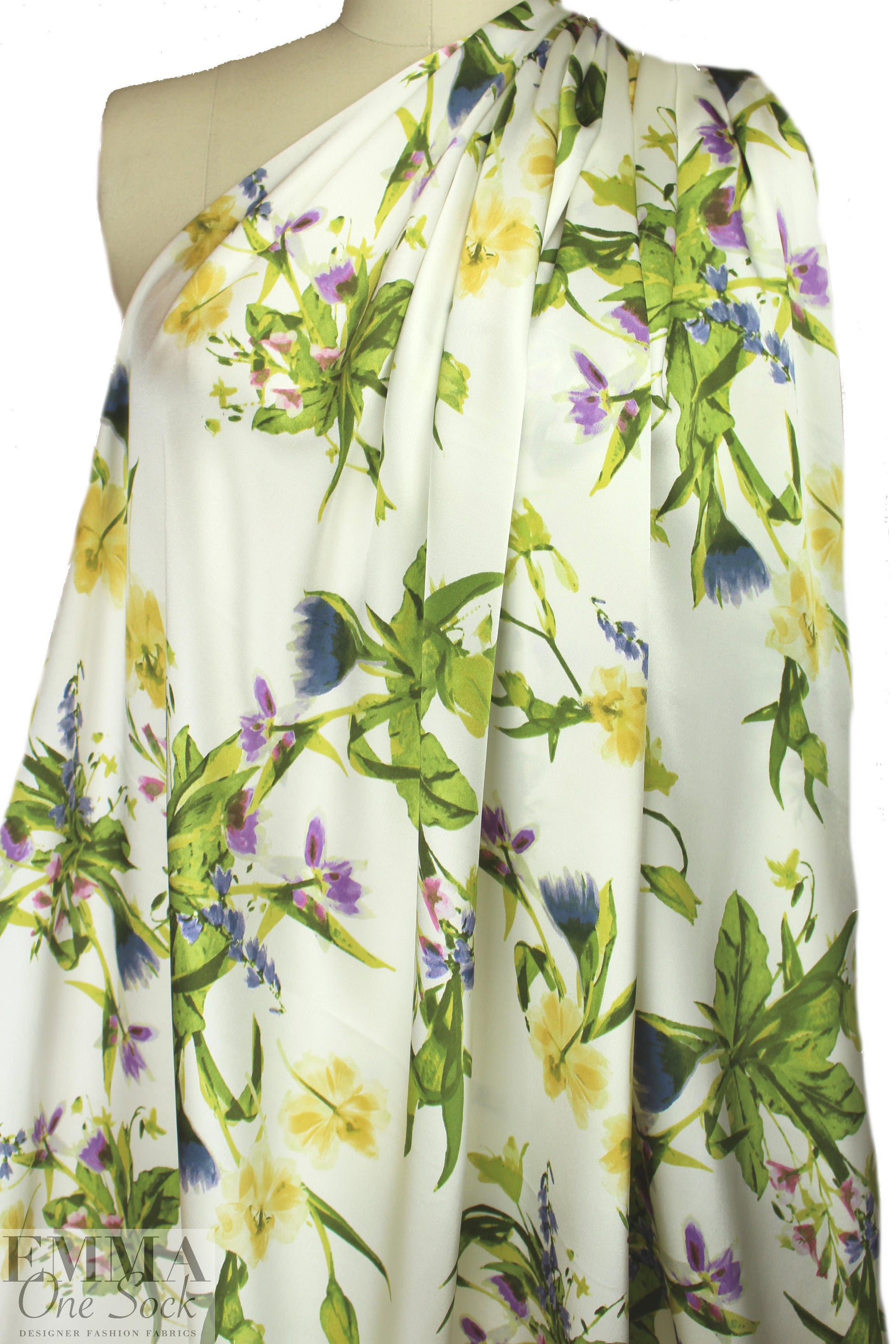 cottage garden floral silk charmeuse 1.75 yd