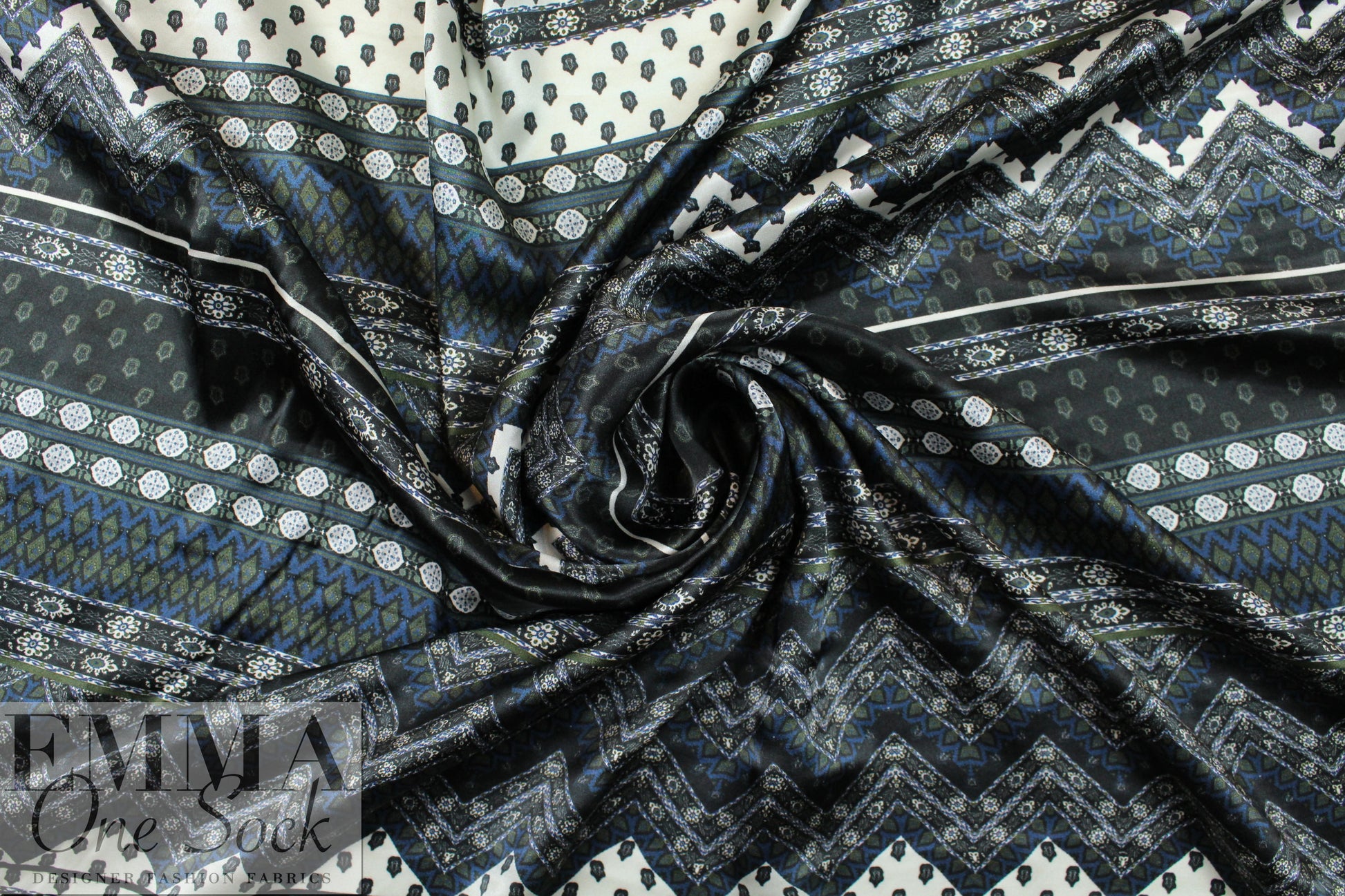 NY designer intricate graphic silk charmeuse 1.66 yd