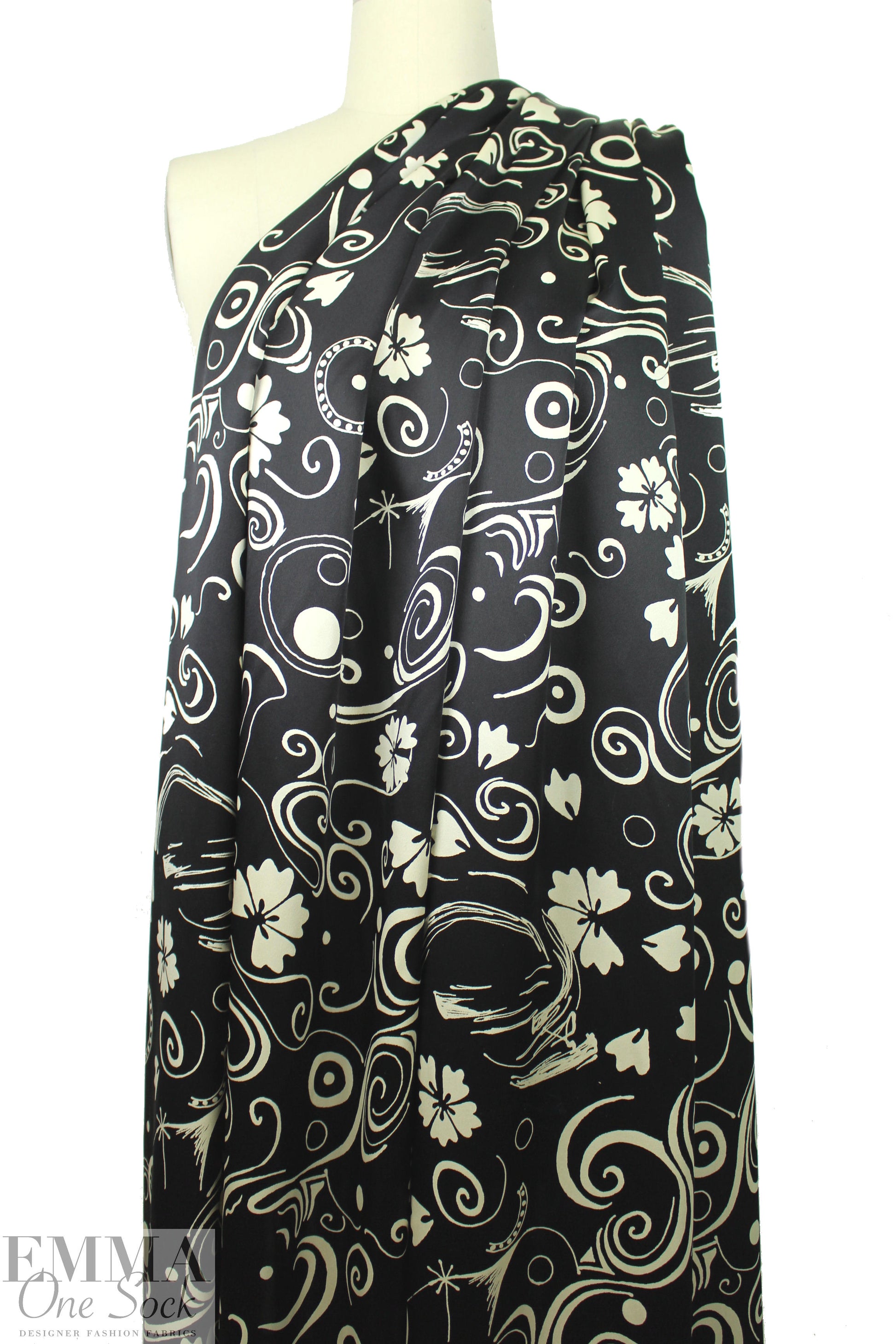 Italian vintage couture silk charmeuse - black/ivory