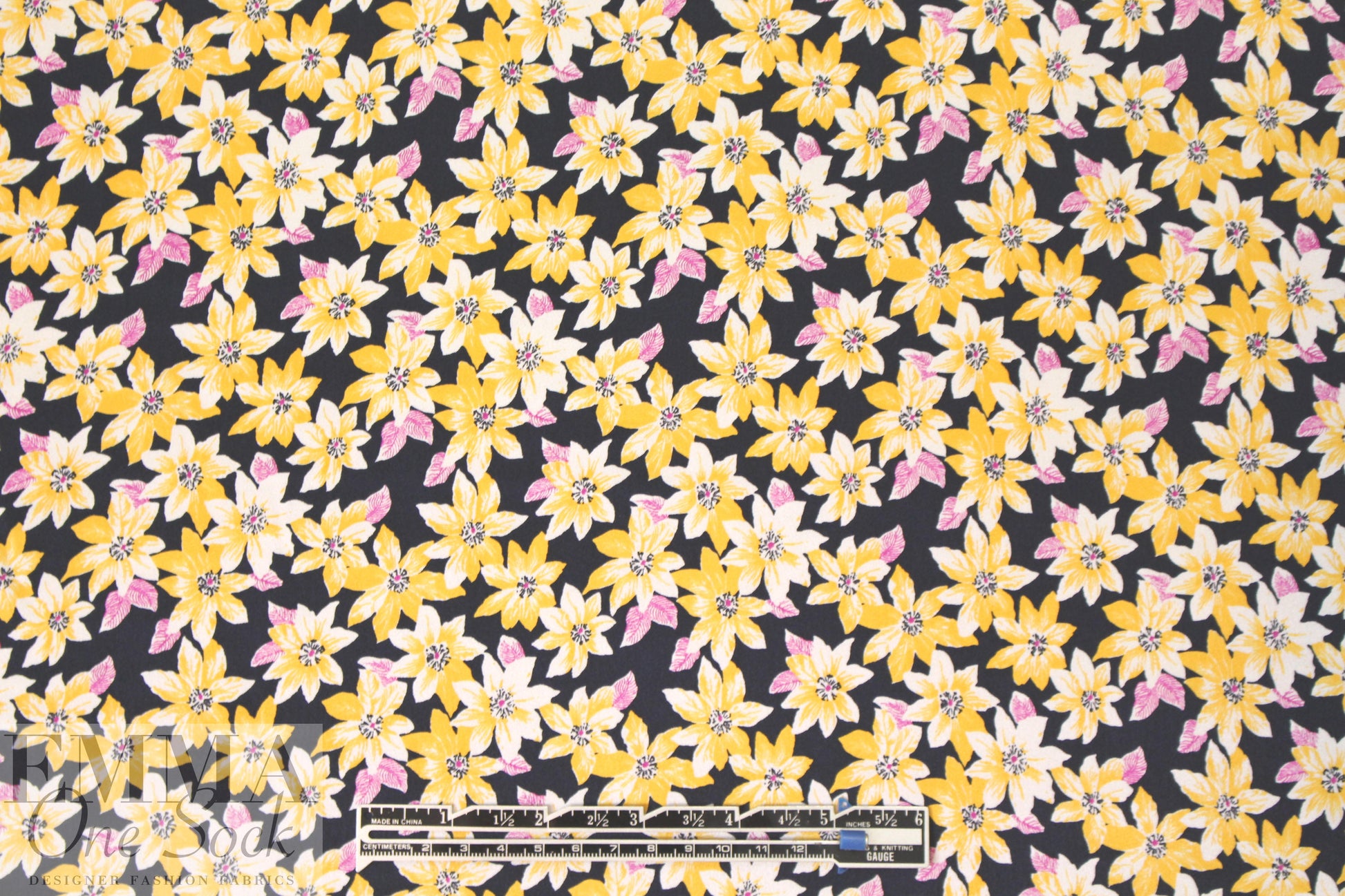 NY designer citrine/midnight floral silk charmeuse