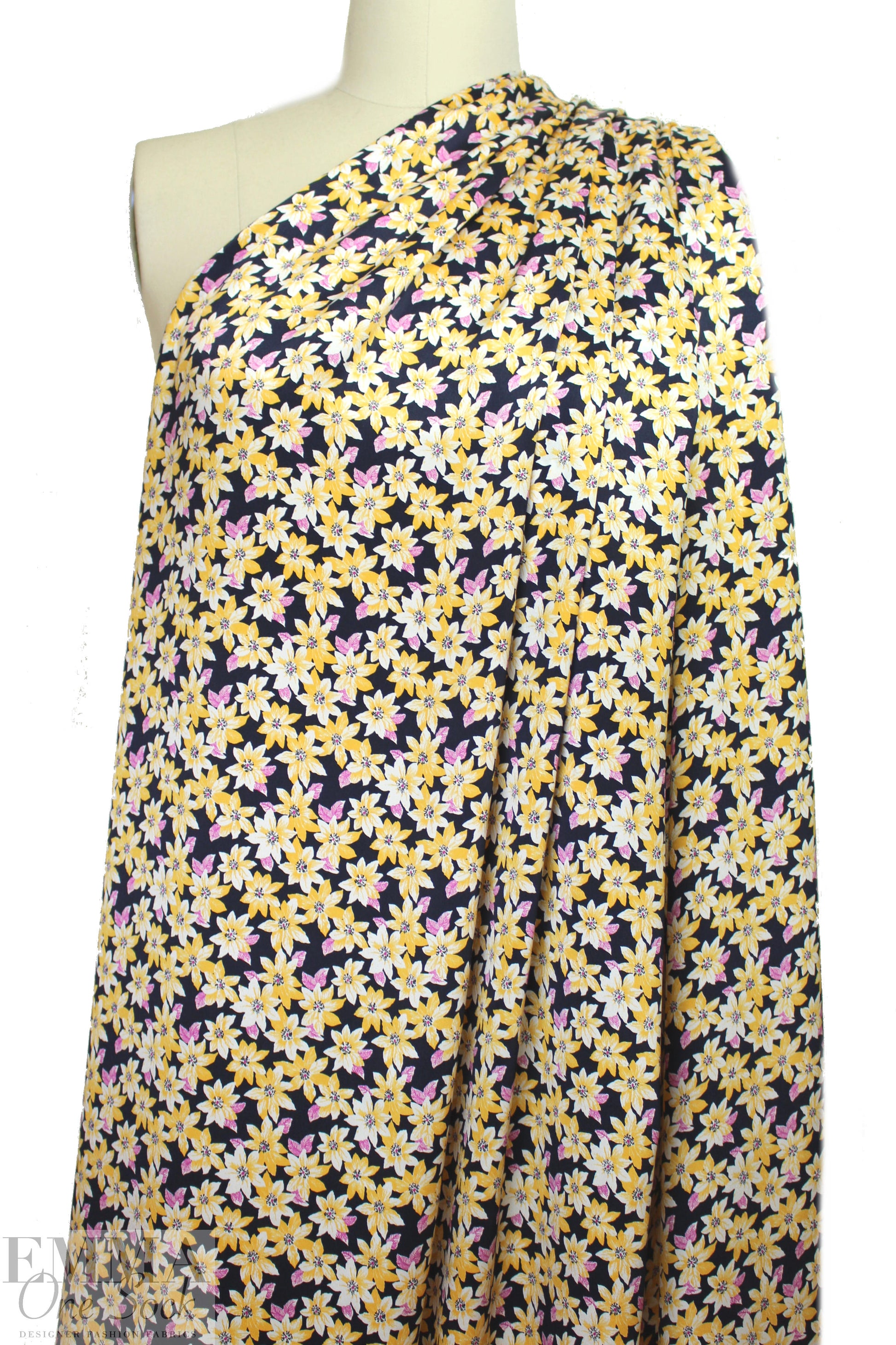 NY designer citrine/midnight floral silk charmeuse