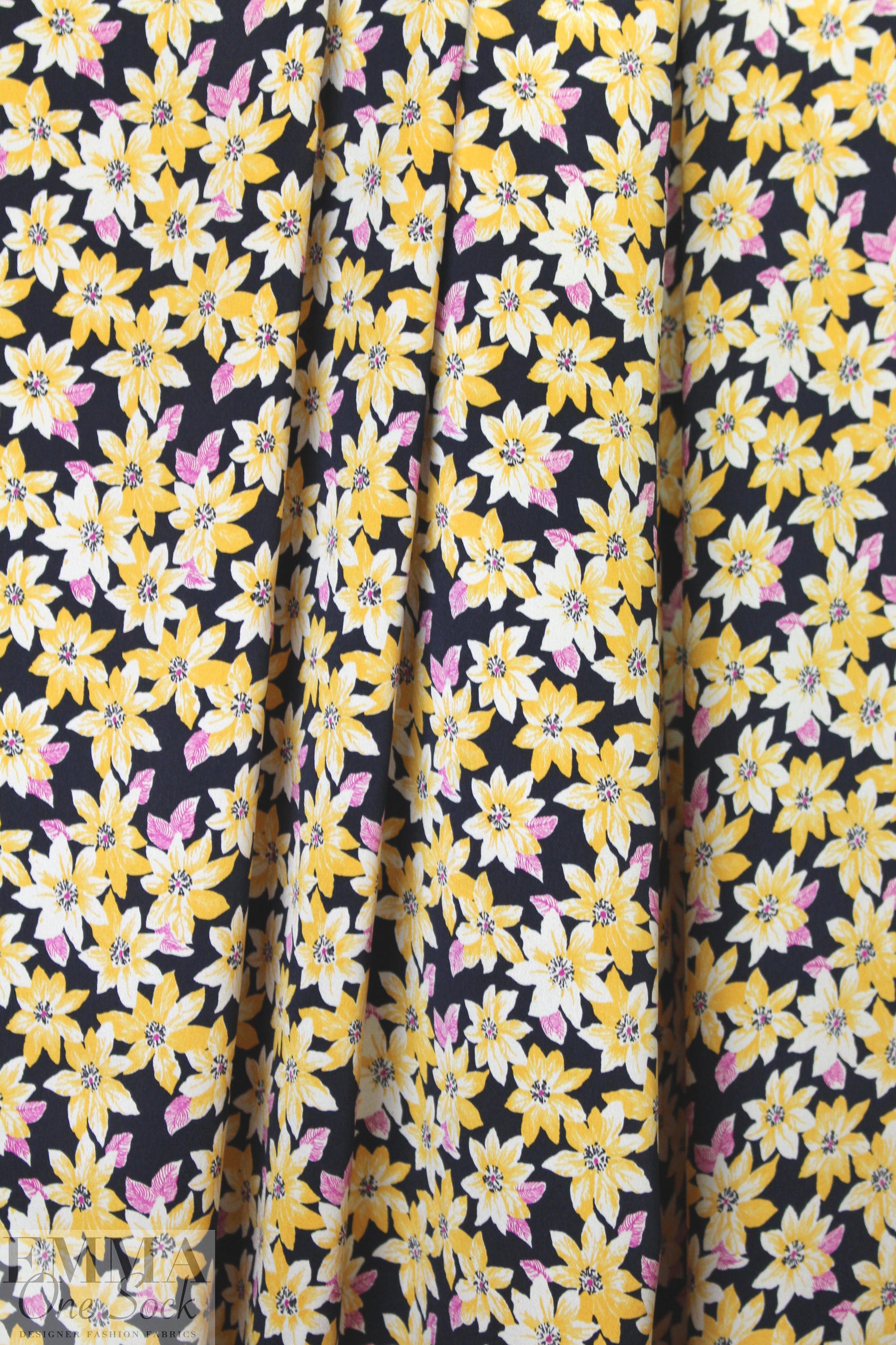 NY designer citrine/midnight floral silk charmeuse