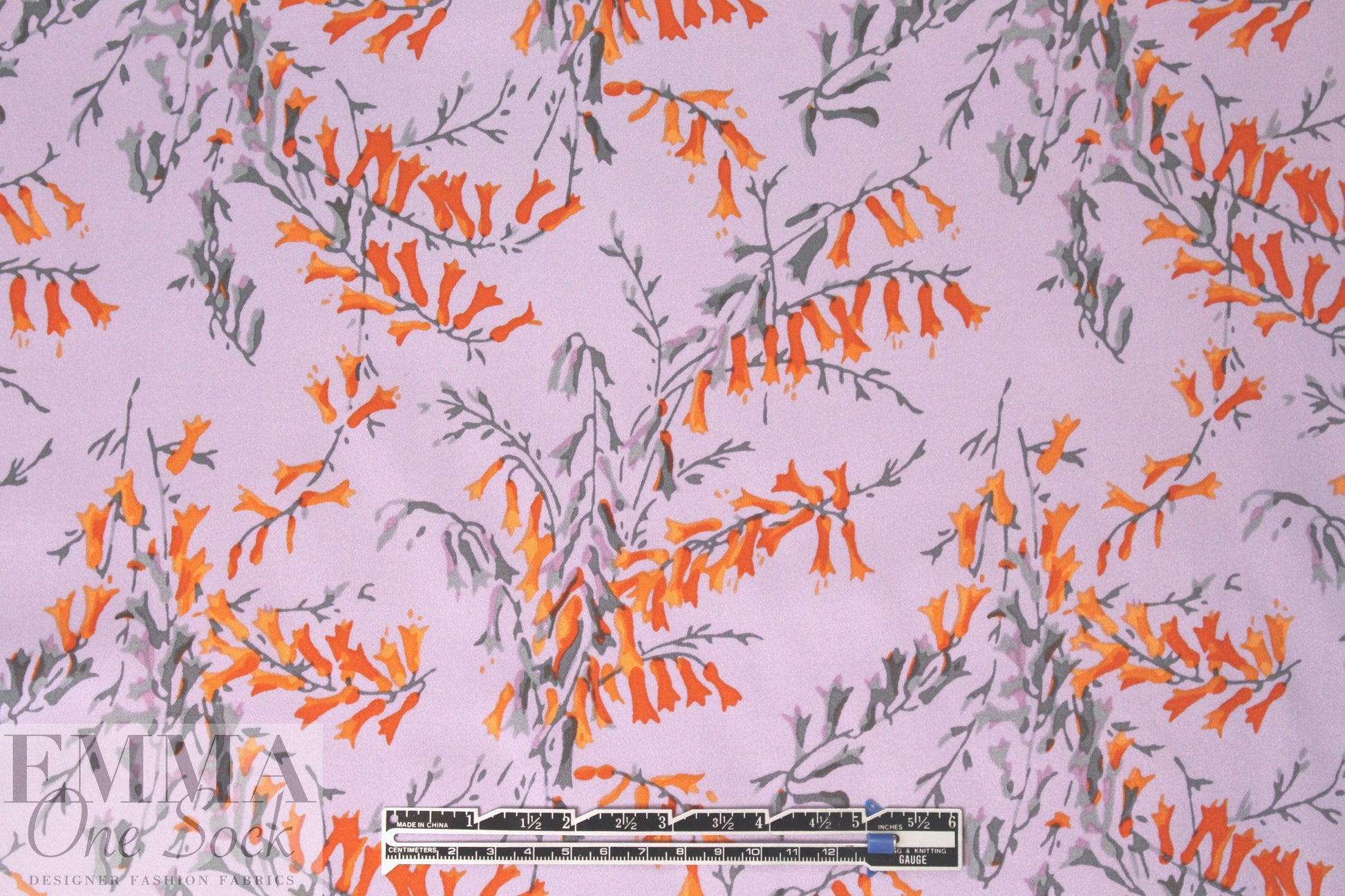 NY designer lav/tangerine floral silk charmeuse 1.5 yd