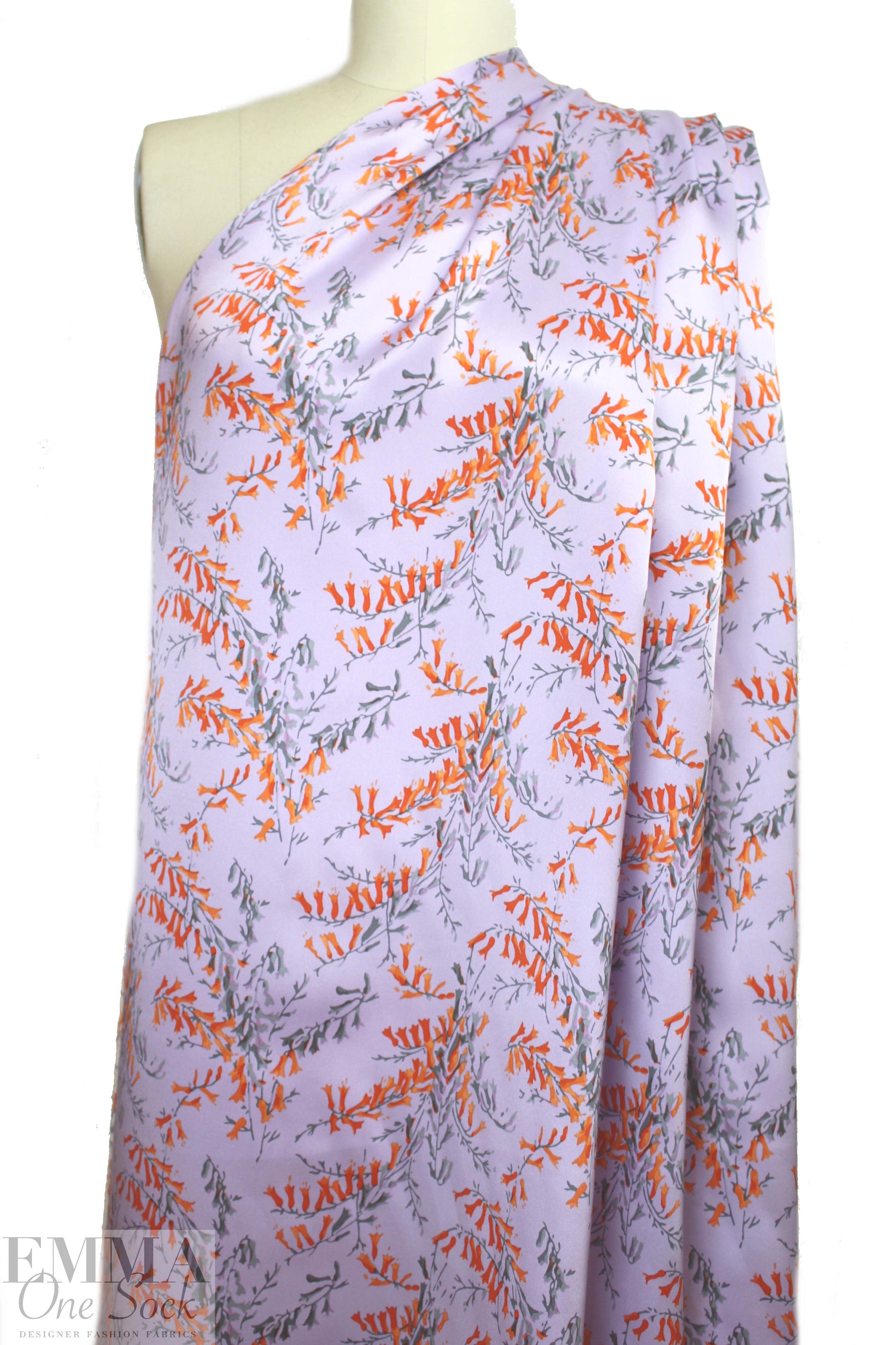 NY designer lav/tangerine floral silk charmeuse .66 yds