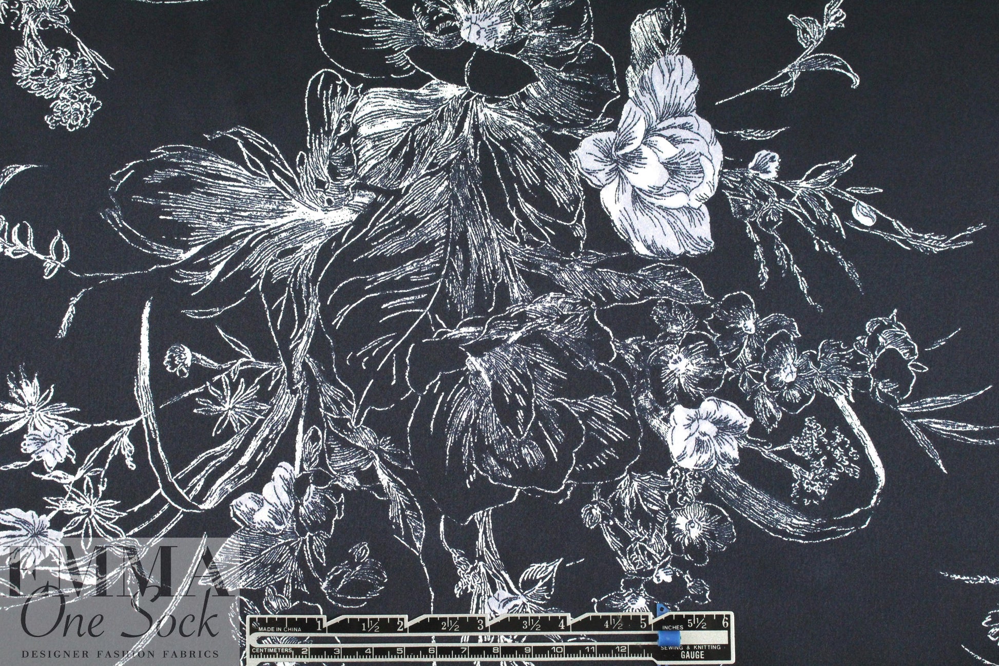 NY designer delicate navy floral silk charmeuse 1.25 yds