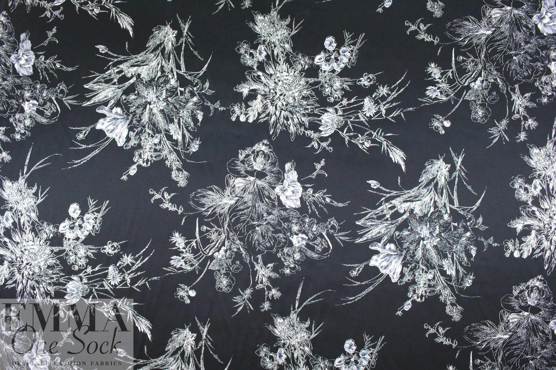 NY designer delicate navy floral silk charmeuse 1.5 yd