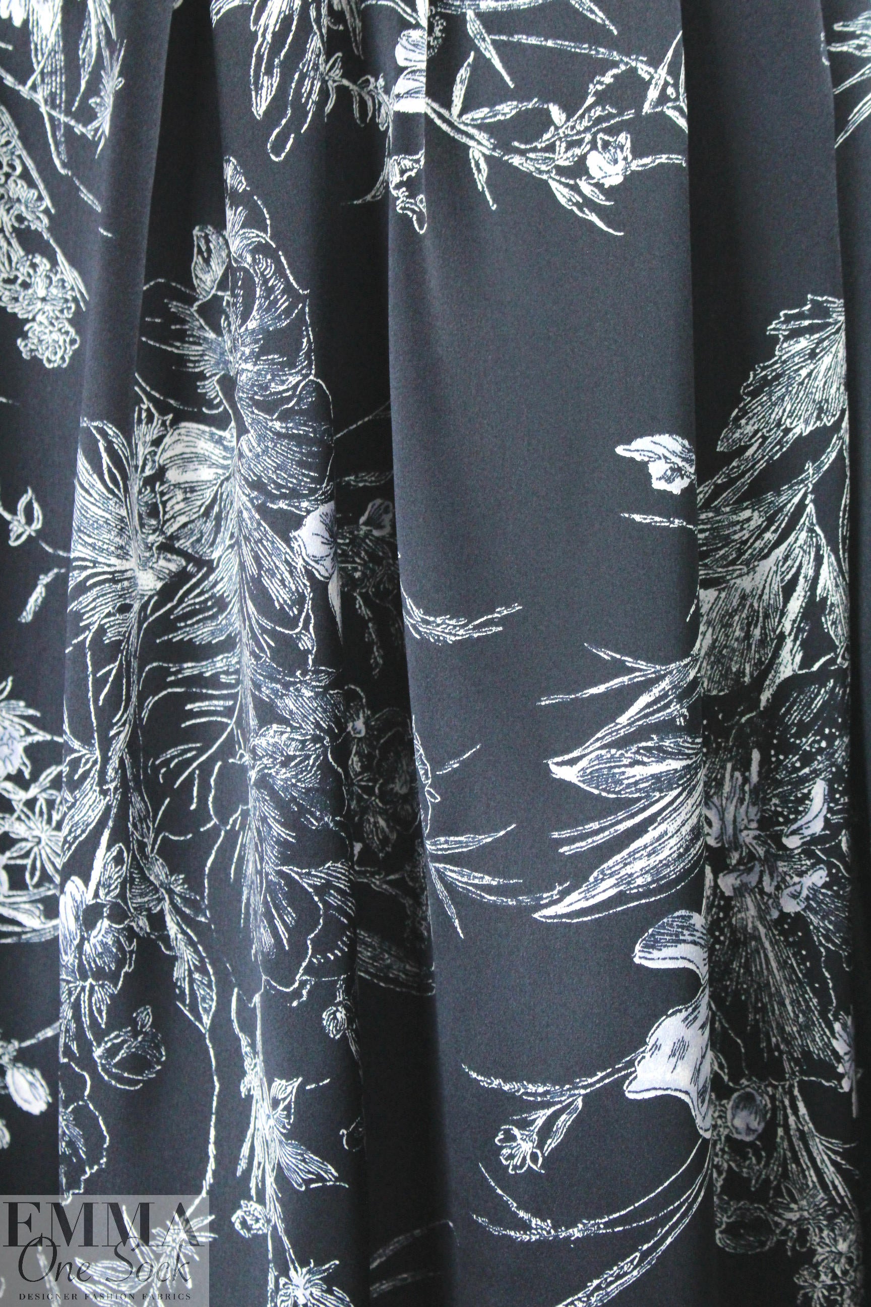 NY designer delicate navy floral silk charmeuse 1.75 yd