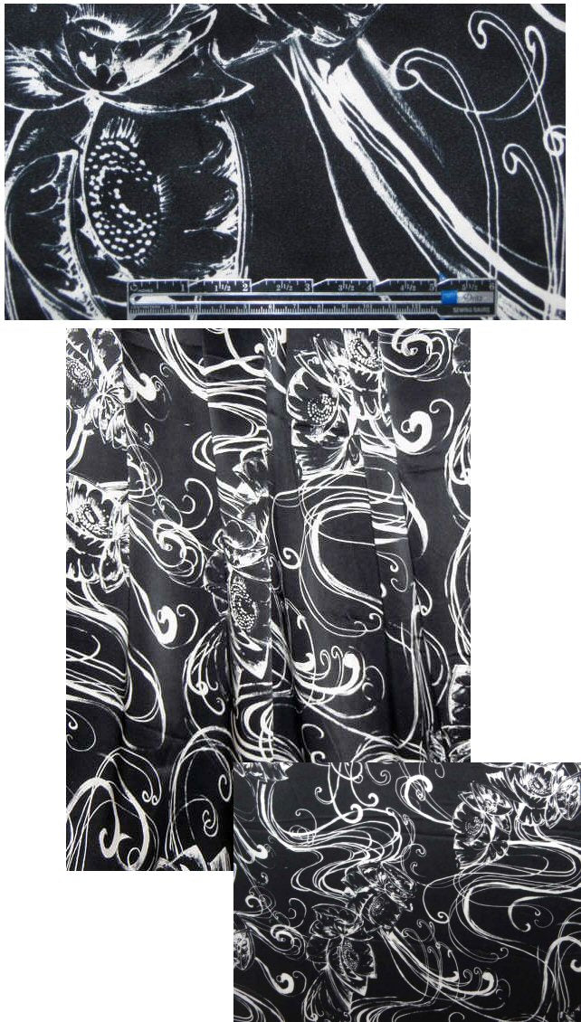 NY designer black/white design silk charmeuse 1.75 yds