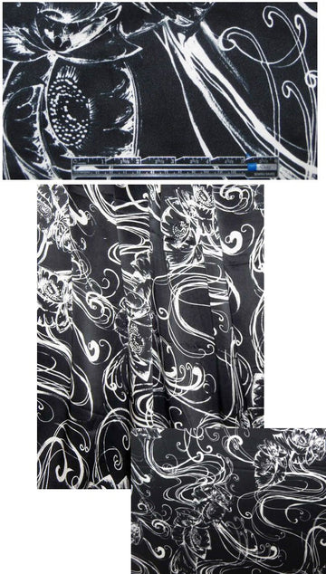 NY designer black/white design silk charmeuse 1.75 yds