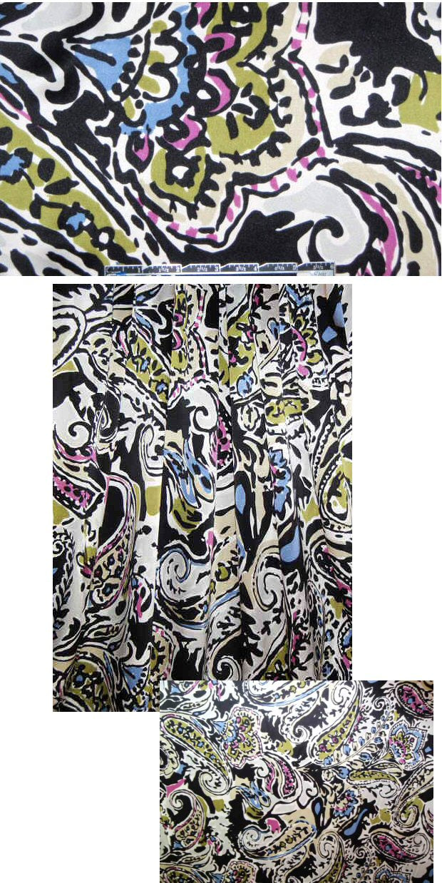 Sun0 black/white/colors paisley silk charmeuse