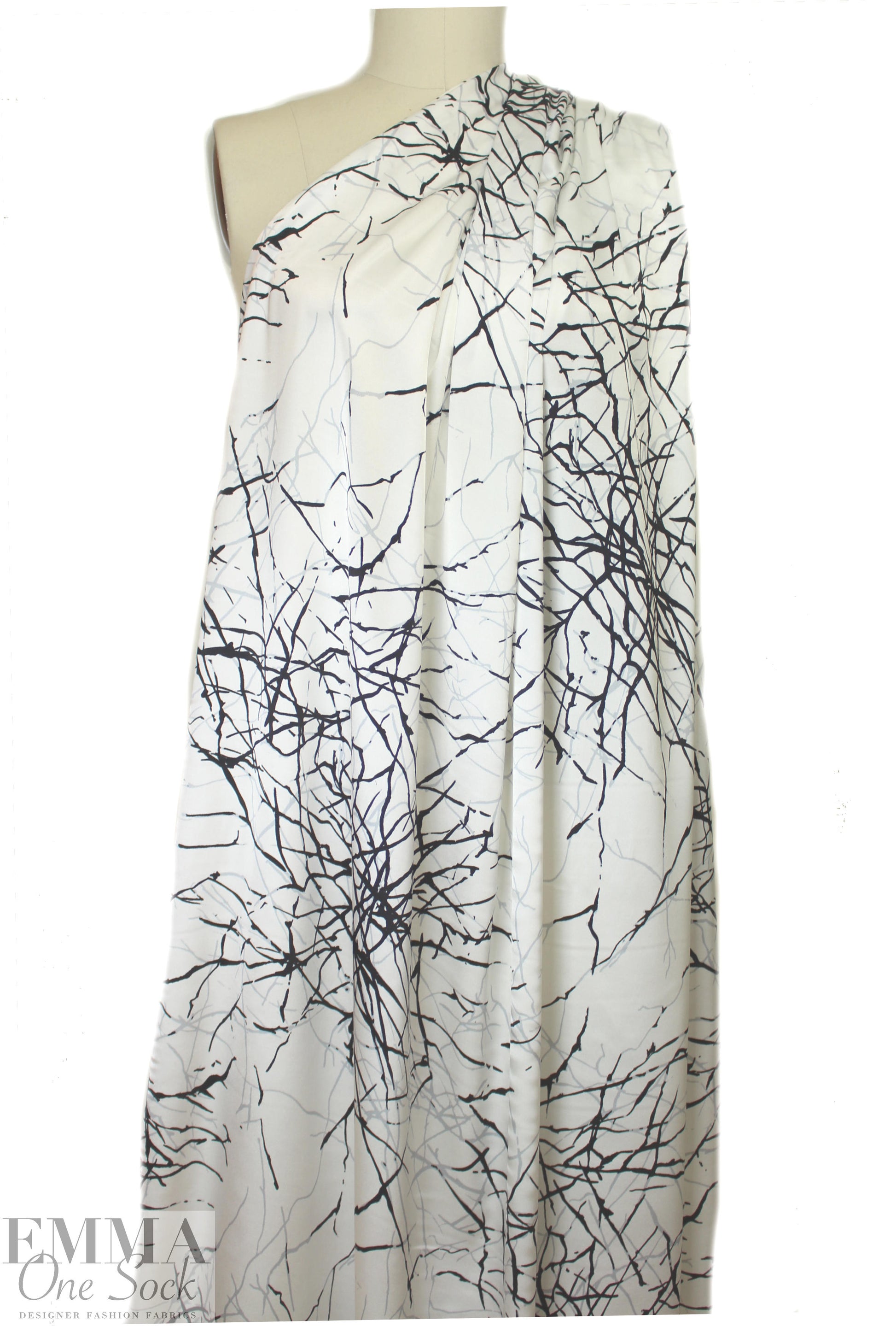 Whit silk stretch charmeuse - 'winter branches'